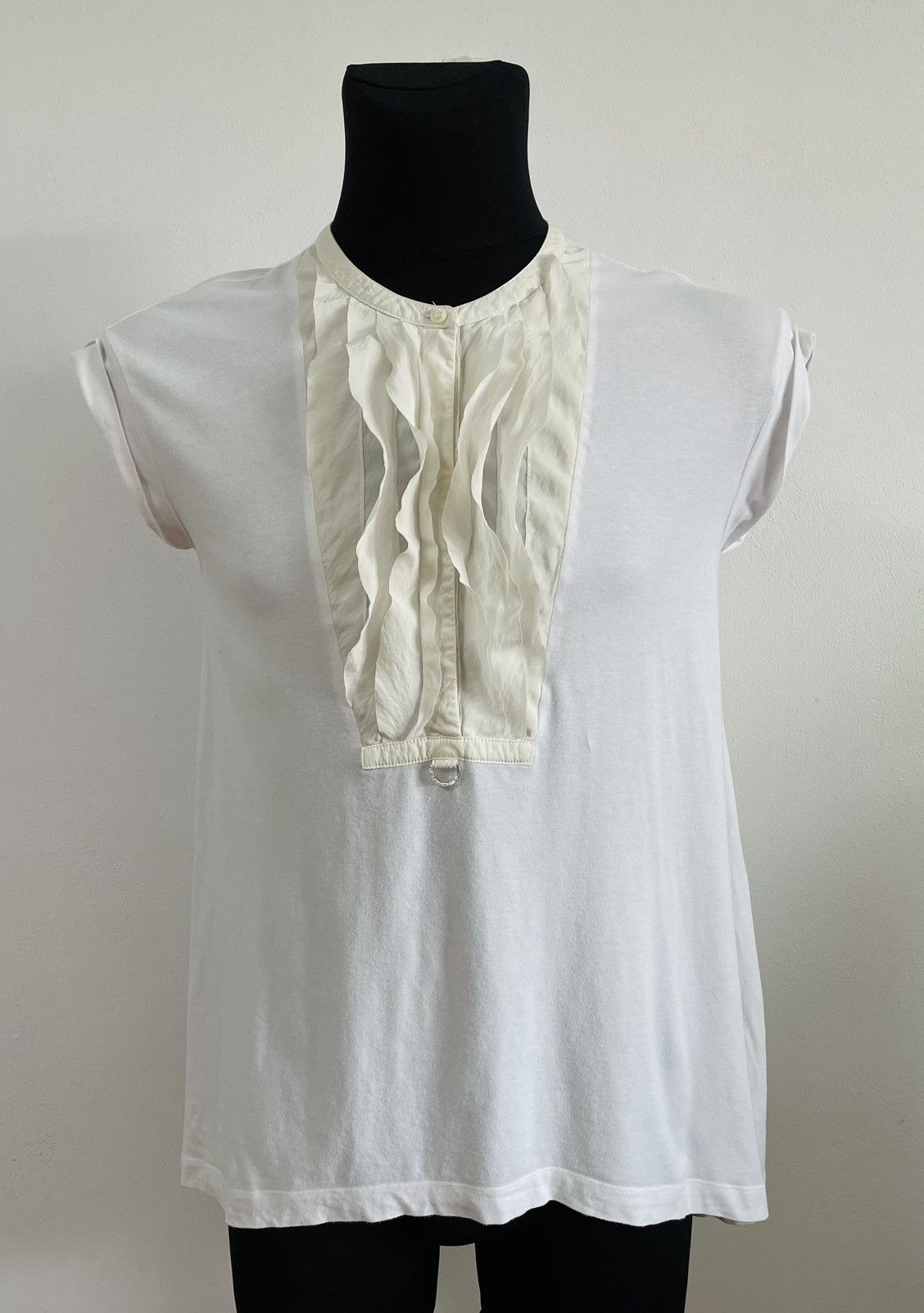 Brunello Cucinelli Ivory Ruffle Front Blouse Top ITALY XL