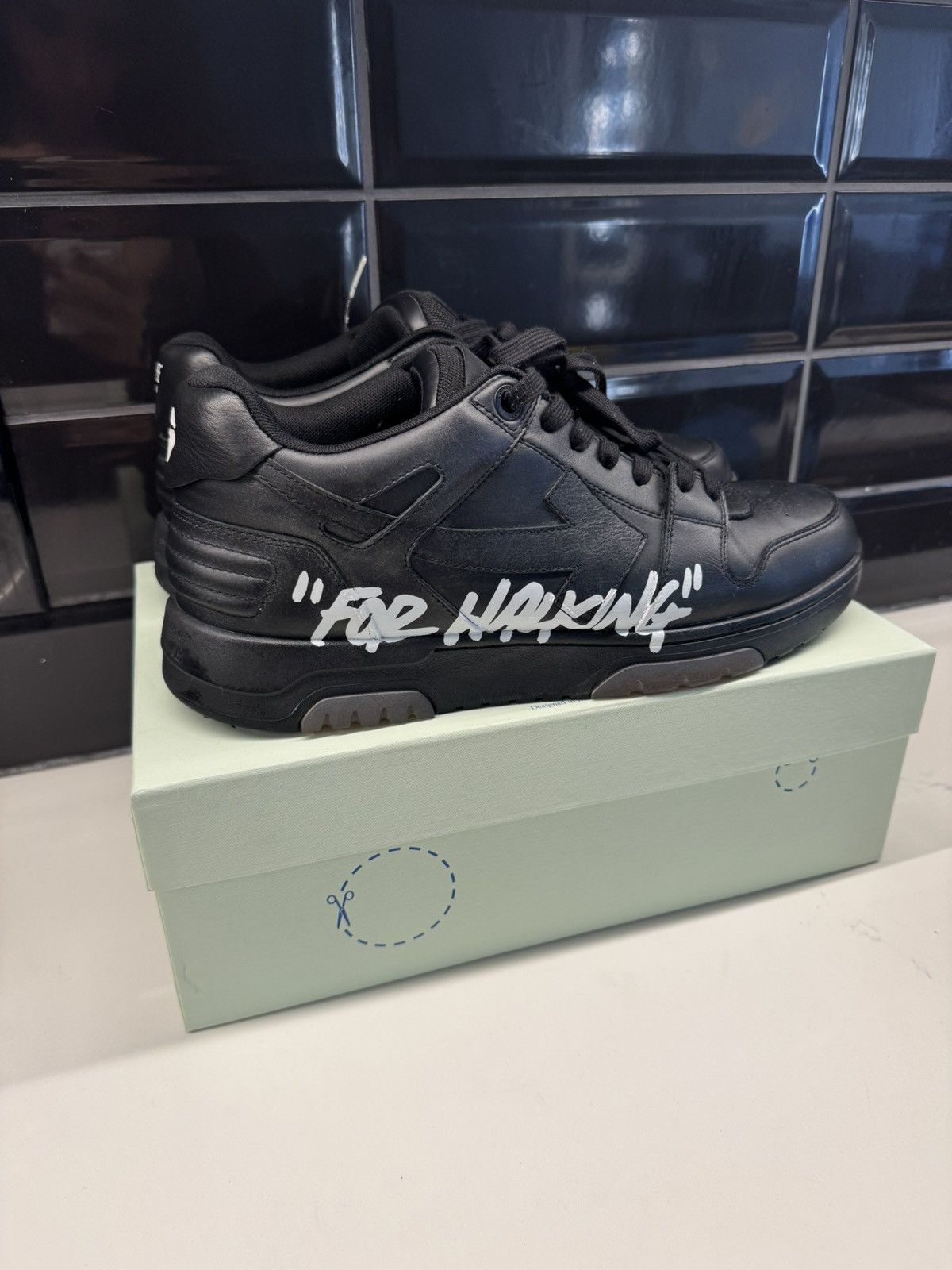 Off-White Off-White “Out of Office For Walking Black Leather Sneakers Size US 13 / EU 46 - 3 Thumbnail