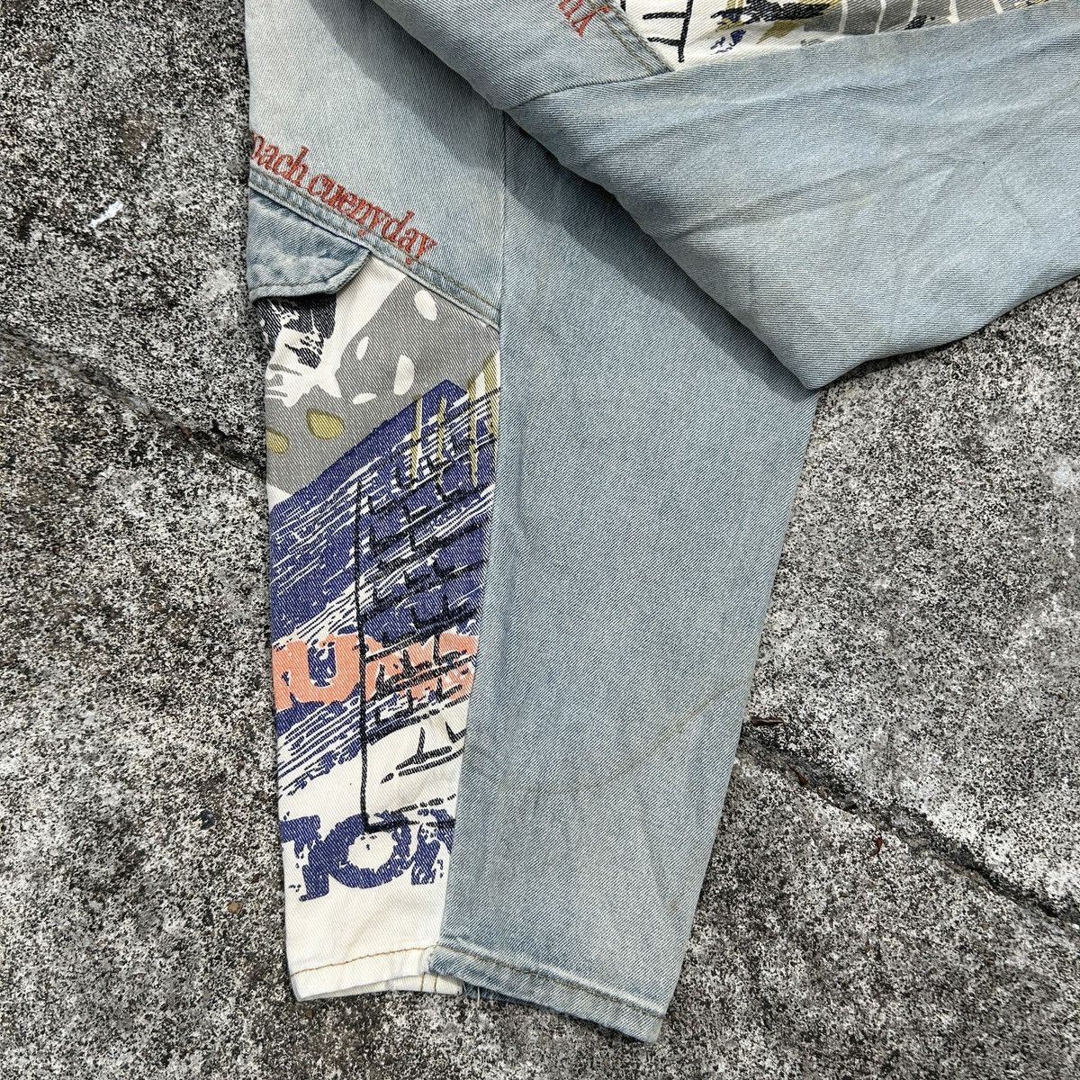 Japanese Brand Loose Jeans Patchwork Paint Style *kapital Stlye Size US 27 - 6 Thumbnail