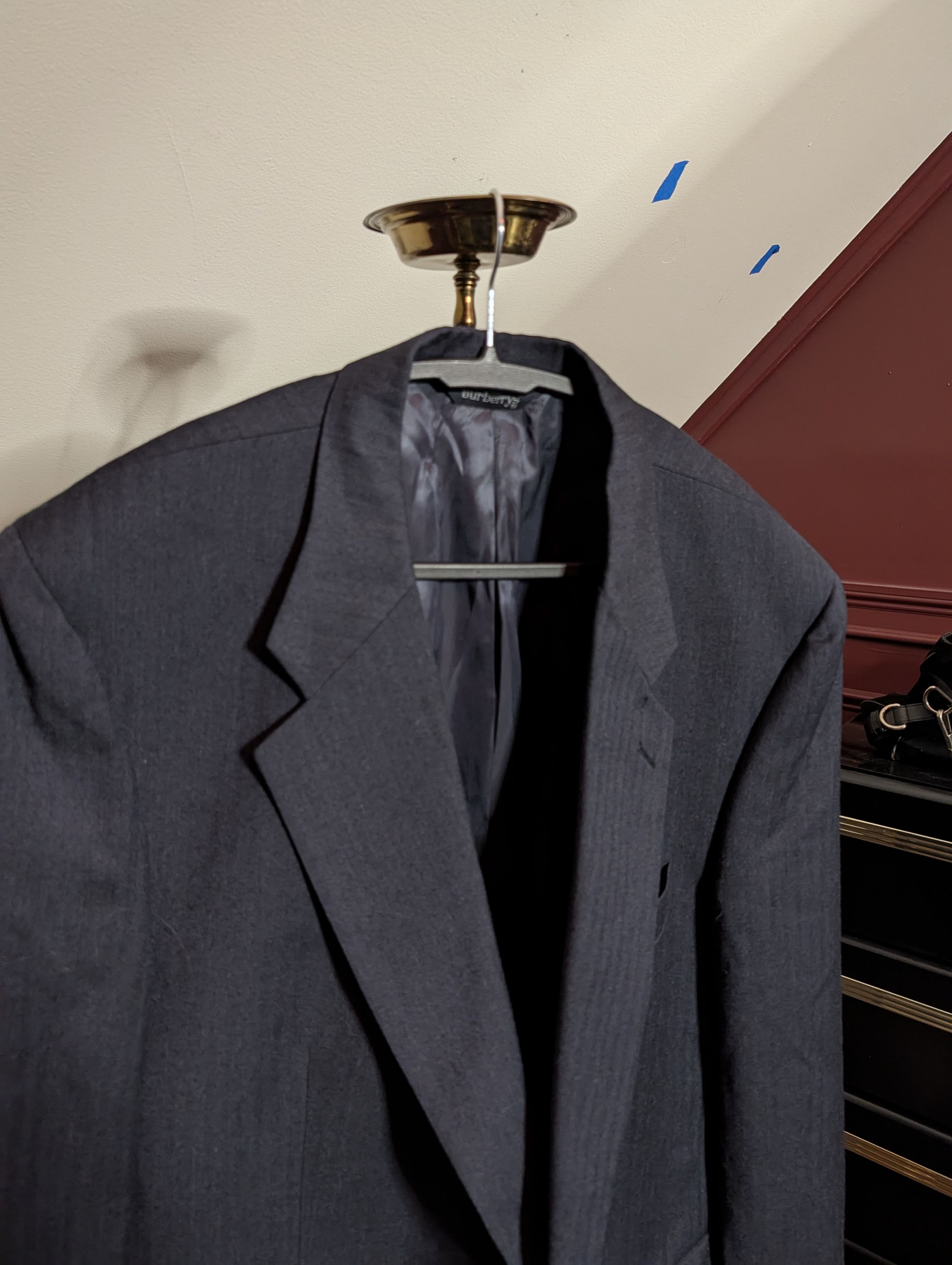 Burberry Charcoal herringbone striped pure wool tailored jacket MiUSA Size 46L - 2 Thumbnail