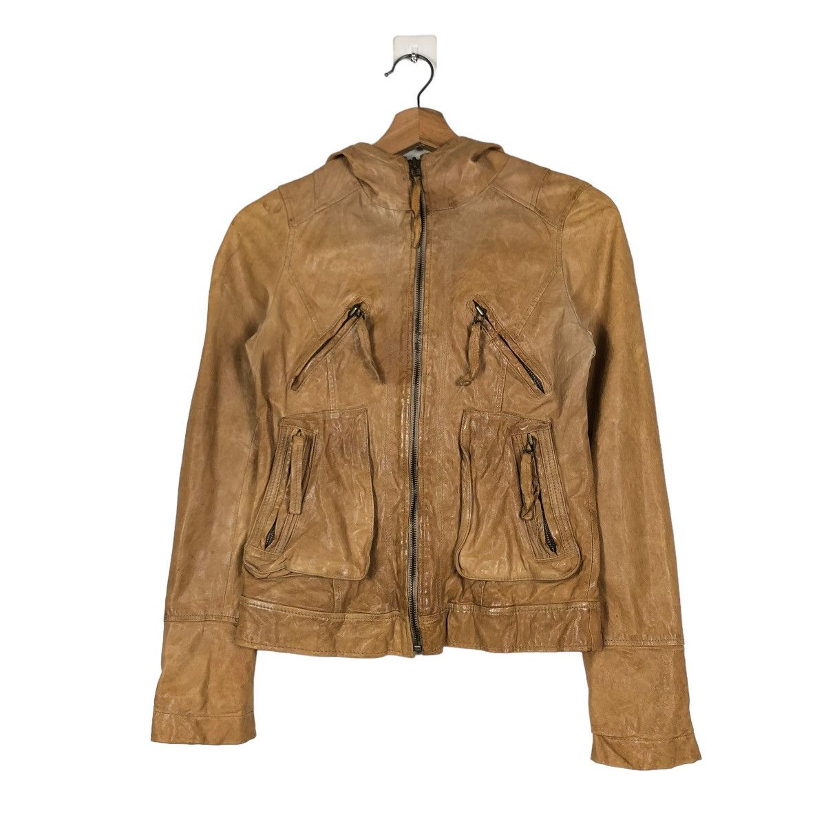 Vintage 🔥CROPPED BIKER LEATHER JACKET ZIPPER RARE Size US XS / EU 42 / 0 - 3 Thumbnail