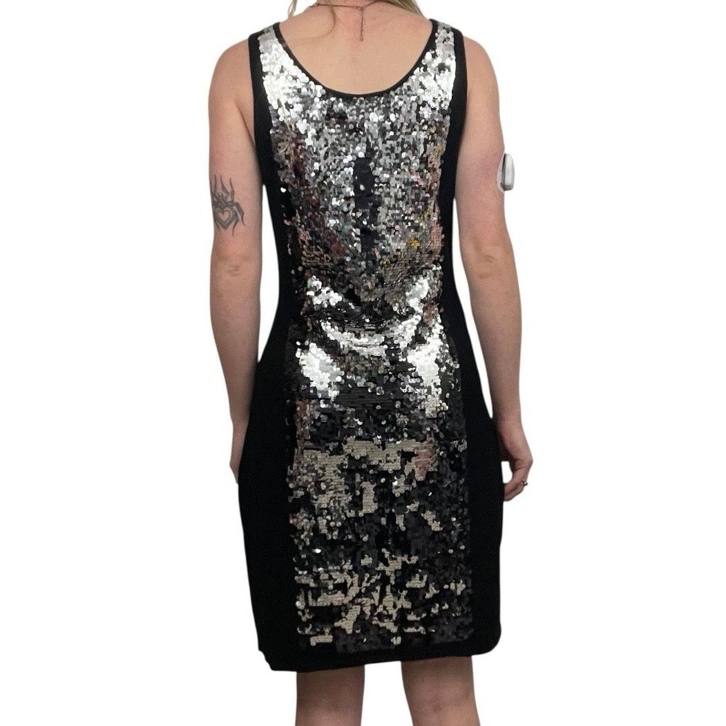 Vintage Yoana Baraschi Vtg Black & Silver Sequin Bodycon Mini Dress Size L / US 10 / IT 46 - 4 Thumbnail