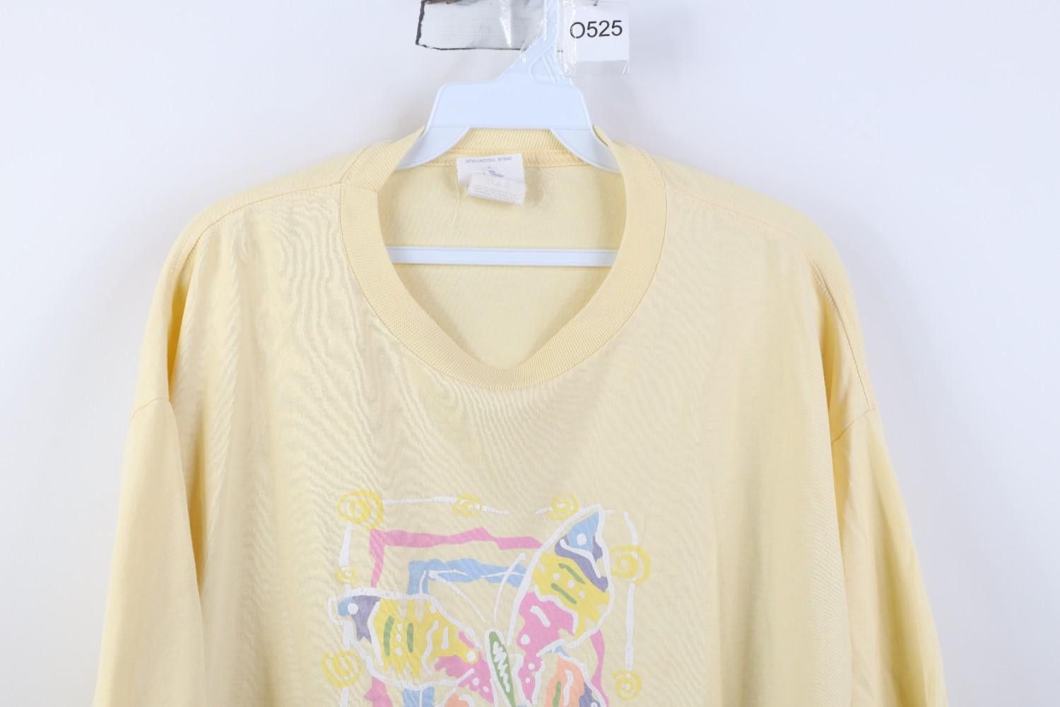 Vintage Vintage 90s Streetwear Babydoll Butterfly Art T-Shirt Yellow Size XL / US 12-14 / IT 48-50 - 2 Thumbnail