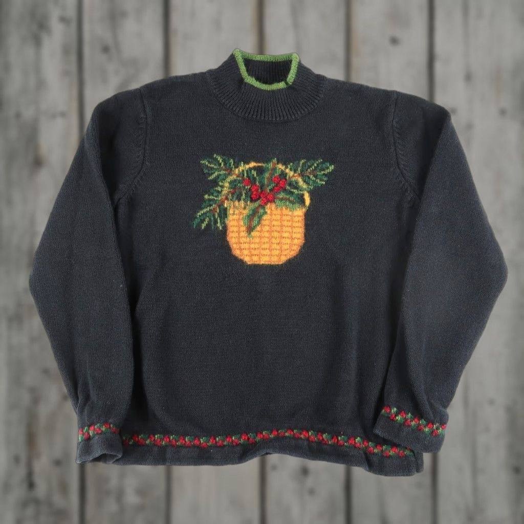 Orvis VINTAGE Orvis Holly Berry Basket Pullover Knit Sweater Women S Black Size S / US 4 / IT 40 - 1 Thumbnail