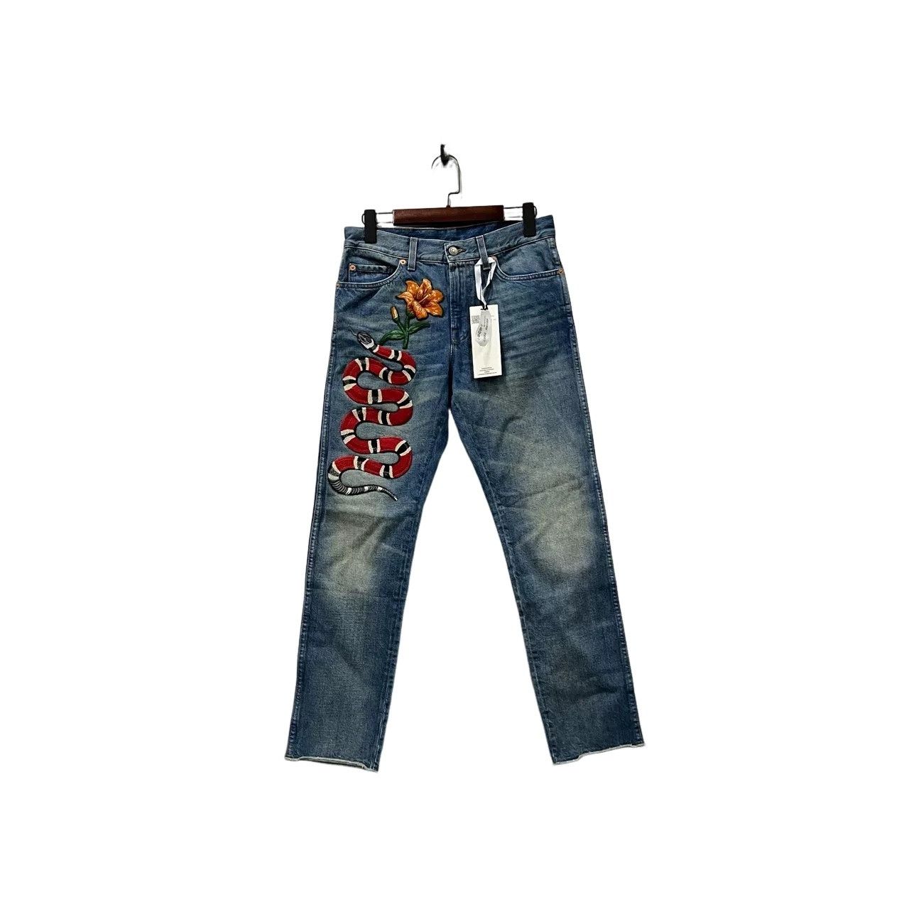 Gucci Gucci Snake Flower Embroidery Denim Jeans Size 30 Size US 30 / EU 46 - 1 Thumbnail