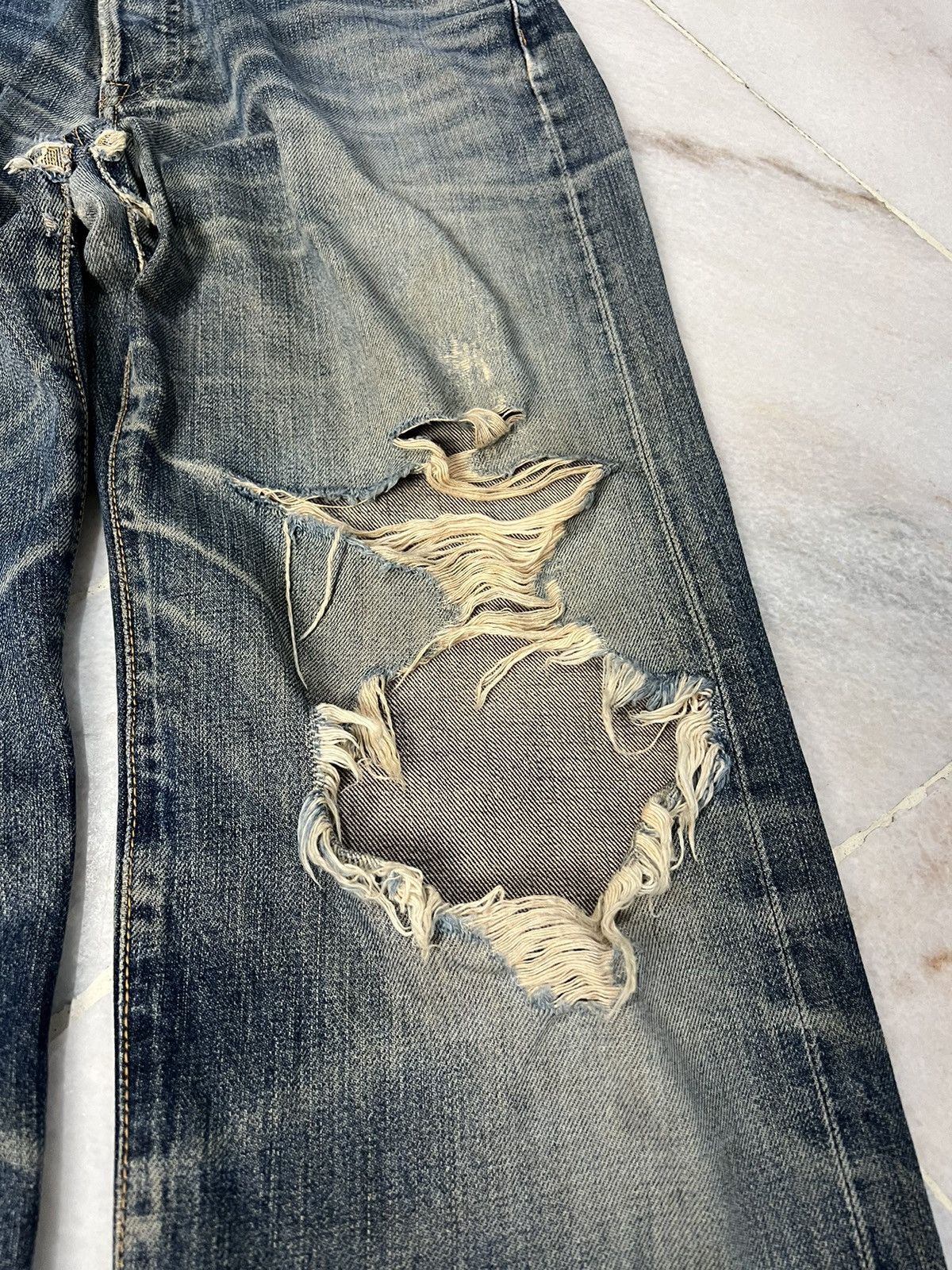 Edwin 💥INSANE💥 Vintage 90’s Edwin 505x Distressed Selvedge Jeans Size US 28 / EU 44 - 8 Thumbnail