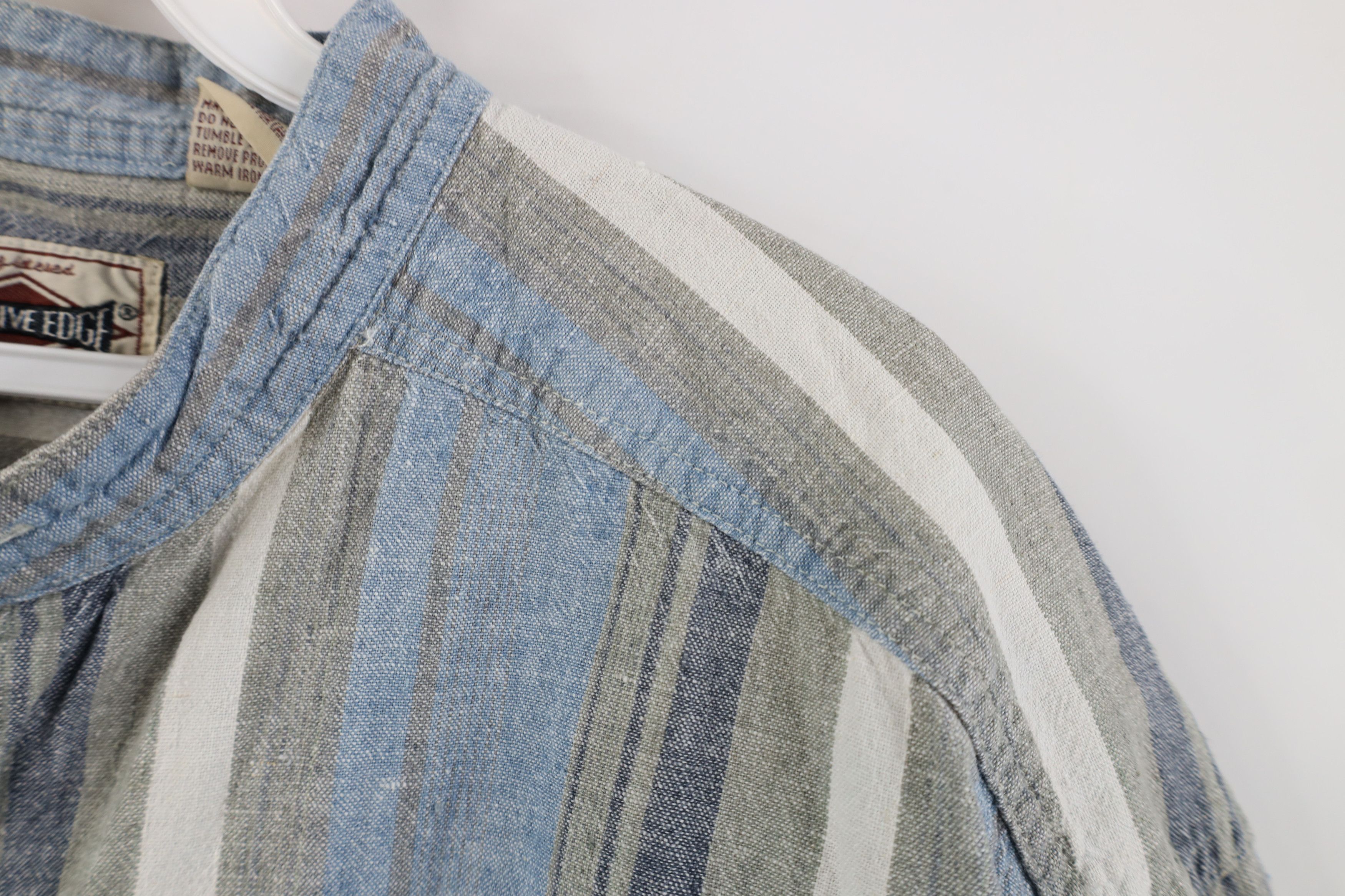 Vintage Vintage 90s Streetwear Linen Blend Band Collar Button Shirt Size US XL / EU 56 / 4 - 5 Thumbnail