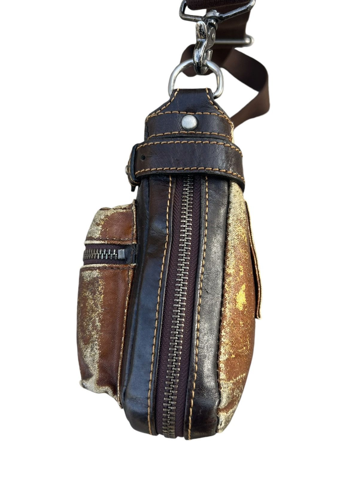 Japanese Brand Lin-ku Japan Distressed Waxed Patina Leather Cargo Bag Sling Size ONE SIZE - 11 Thumbnail