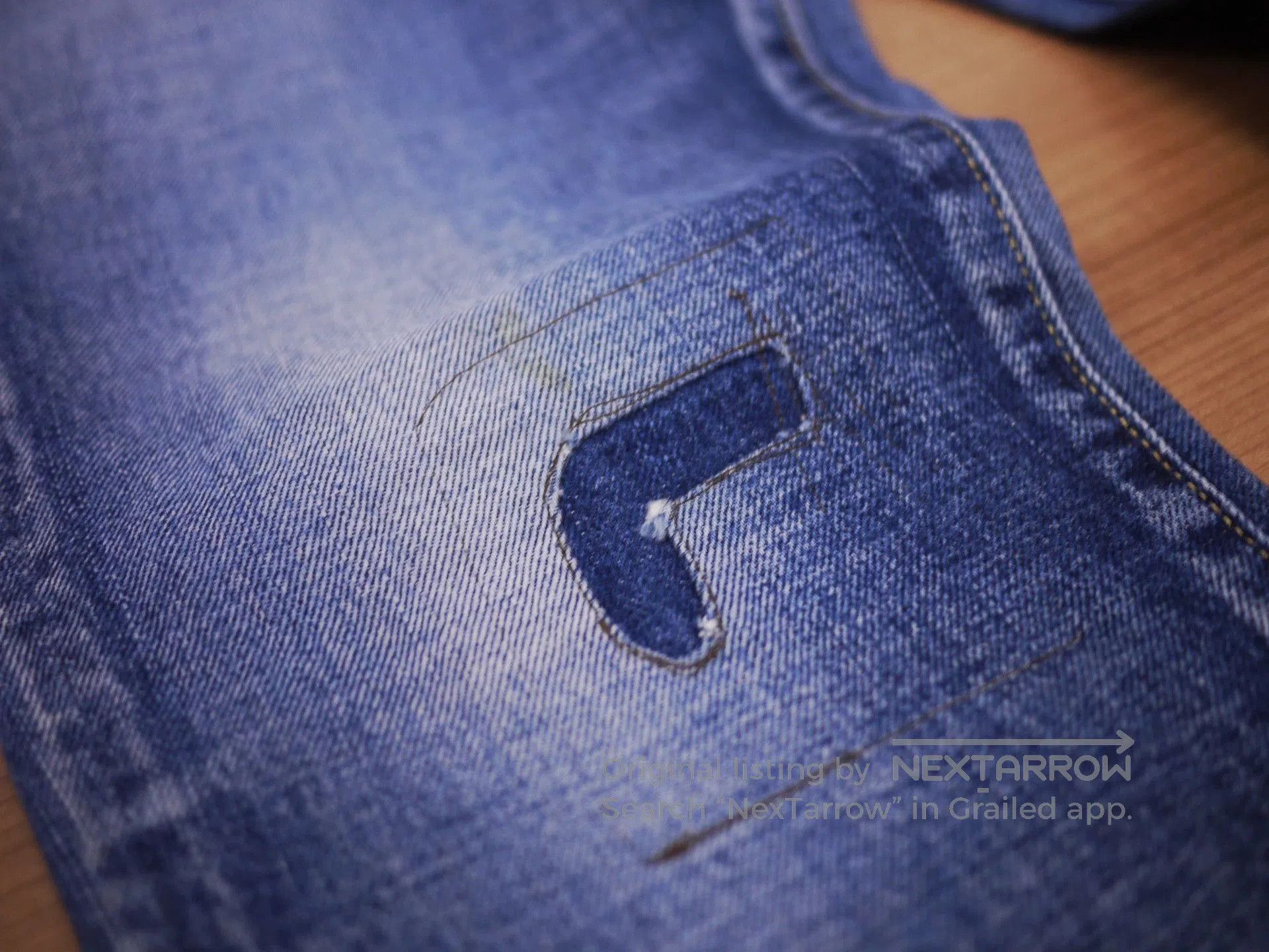 Blue Denim Jeans with Distressed Detail - Size 32.