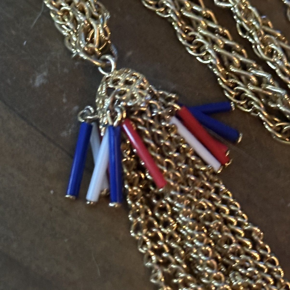 Vintage Vintage long double strand red, white & blue tassel necklace Size ONE SIZE - 4 Thumbnail
