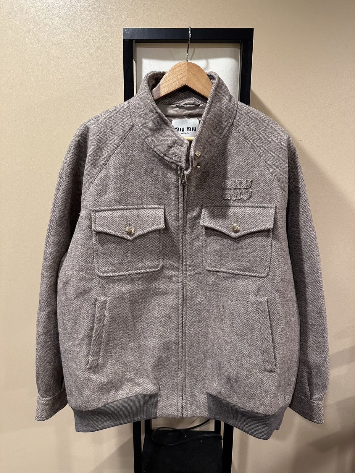 Miu Miu Miu Miu Brown / Biege Chevron Cord Logo Blouson Zip Jacket Size M / US 6-8 / IT 42-44 - 3 Thumbnail