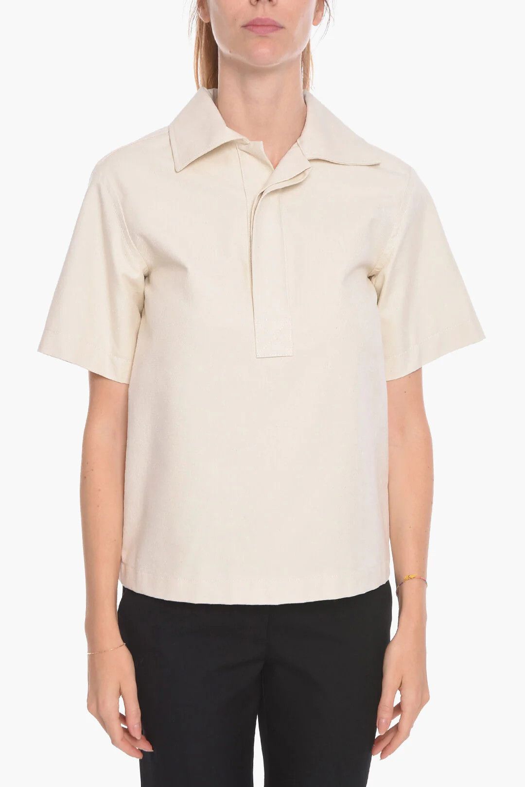 Bottega Veneta og1mm0426 Short-Sleeve Cotton Blouse in White Size XXS / US 00 / IT 34 - 1 Thumbnail
