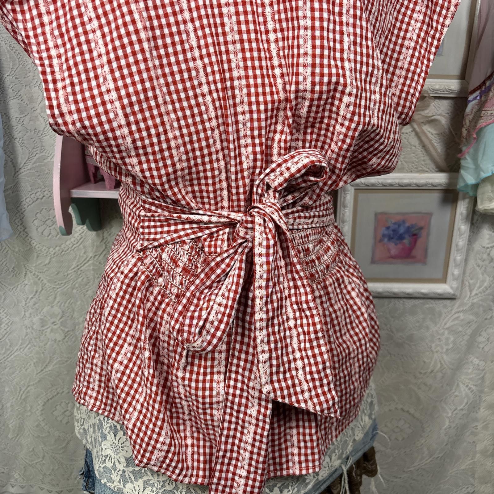 Other vintage cozy red gingham tie back blouse Size M / US 6-8 / IT 42-44 - 2 Thumbnail