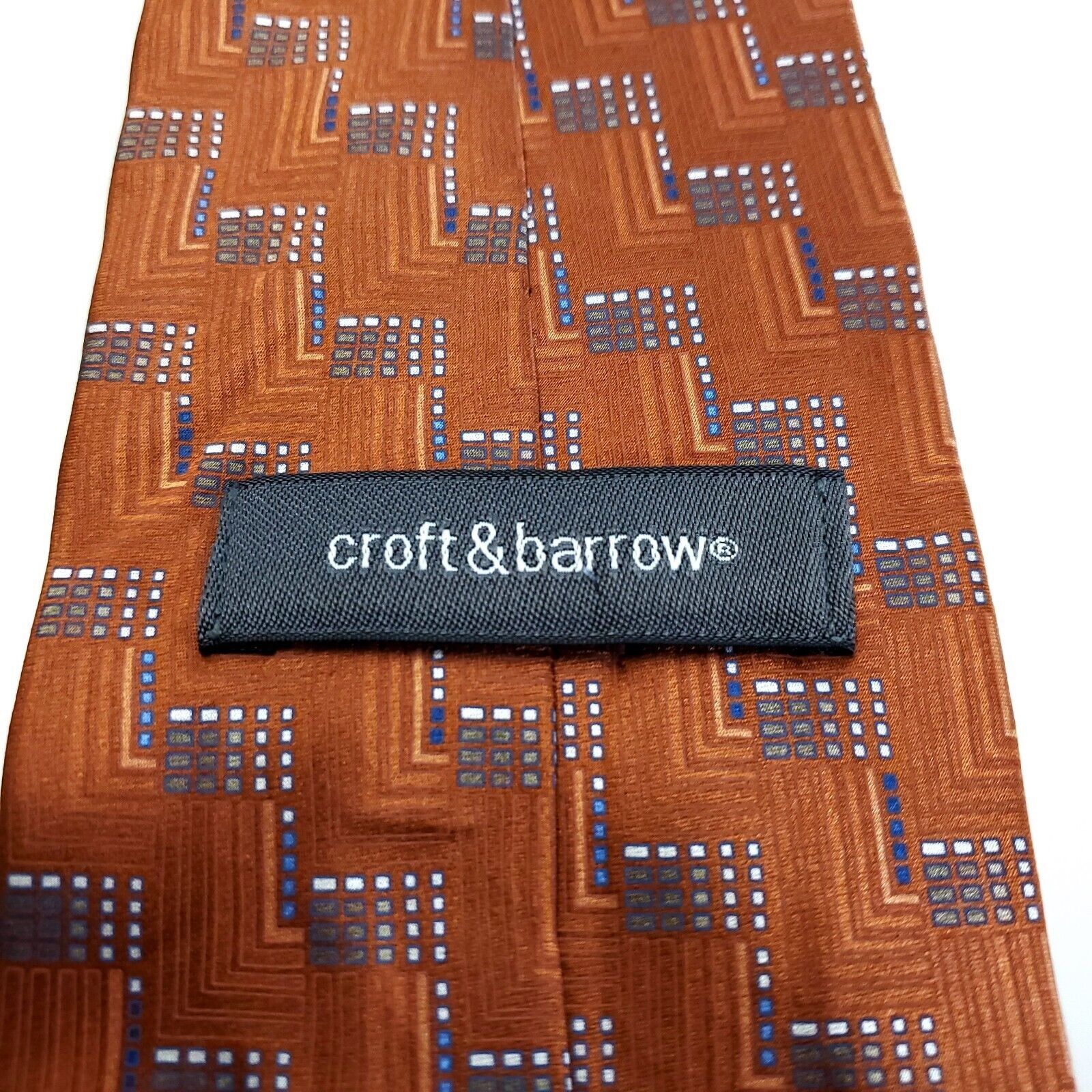 Croft & Barrow Croft & Barrow Orange Geometric Print Wide Silk Tie Size ONE SIZE - 3 Thumbnail