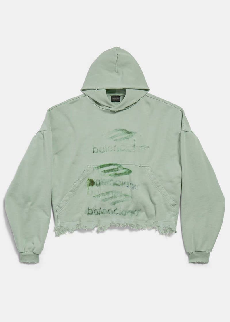 Balenciaga DIY Imprint Cropped Hoodie in sage green dry fleece Size US XXL / EU 58 / 5 - 1 Thumbnail