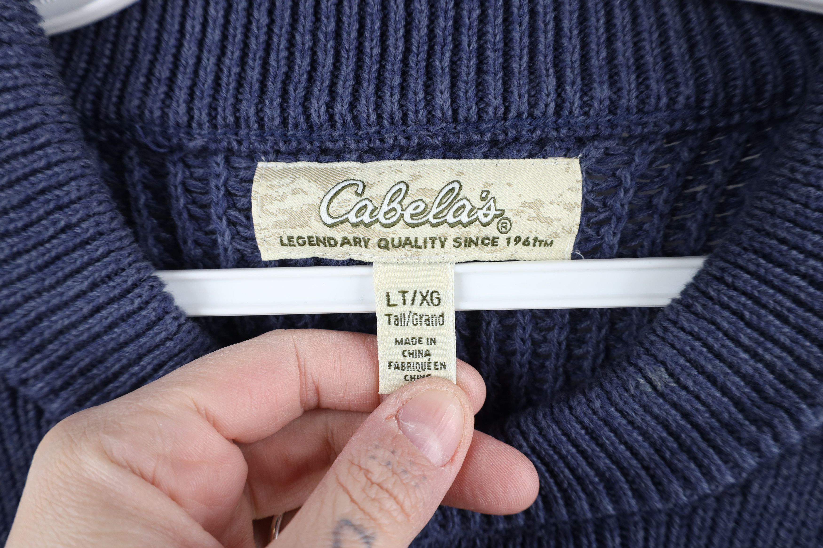 Cabelas × Vintage Vintage Cabelas Blank Cotton Ribbed Knit Henley Sweater Blue Size US L / EU 52-54 / 3 - 6 Thumbnail