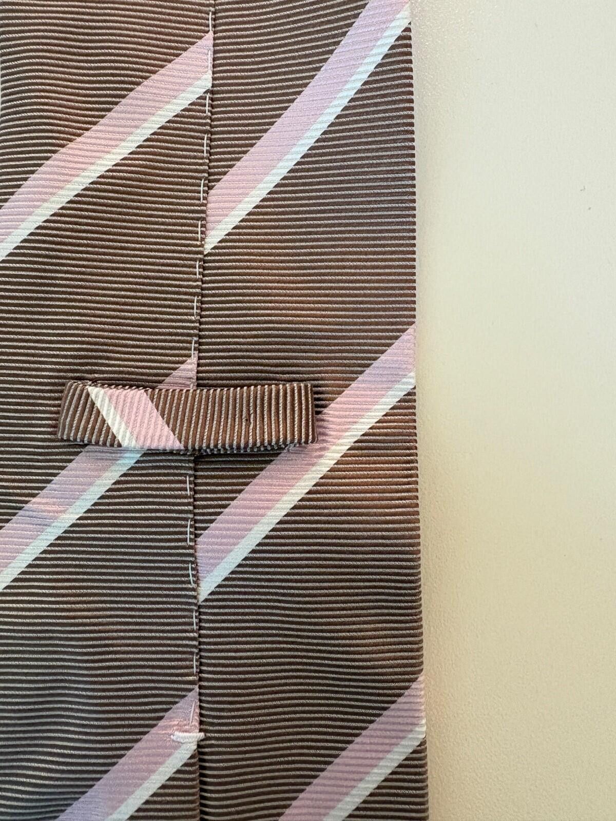 Pal Zileri Pal Zileri Sartoriale Italy Silk Tie Brown Pink White Stripe Size ONE SIZE - 7 Thumbnail