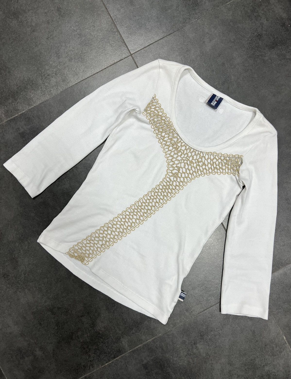 20471120 × Jean Paul Gaultier × Vintage VINTAGE JEAN PAUL GAULTIER WEB MESH WHITE T SHIRT Size S / US 4 / IT 40 - 2 Thumbnail