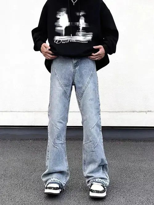 Japanese Brand × Jean Street water washing irregularly bright line wide -leg jeans Size US 32 / EU 48 - 3 Thumbnail