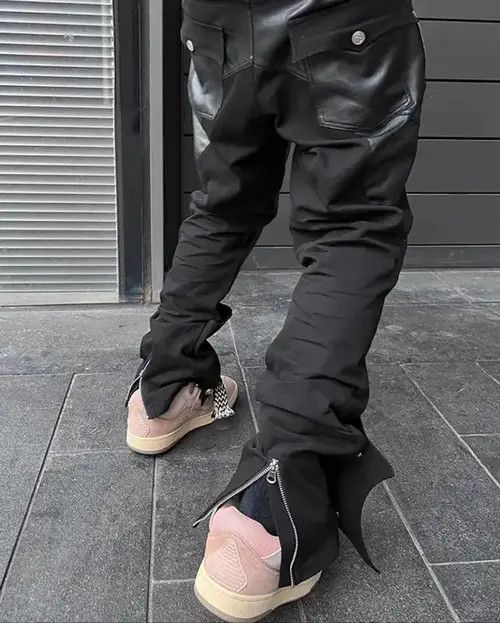 Japanese Brand × Leather Long Black Patchwork Pu Leather Pants Size US 34 / EU 50 - 1 Thumbnail