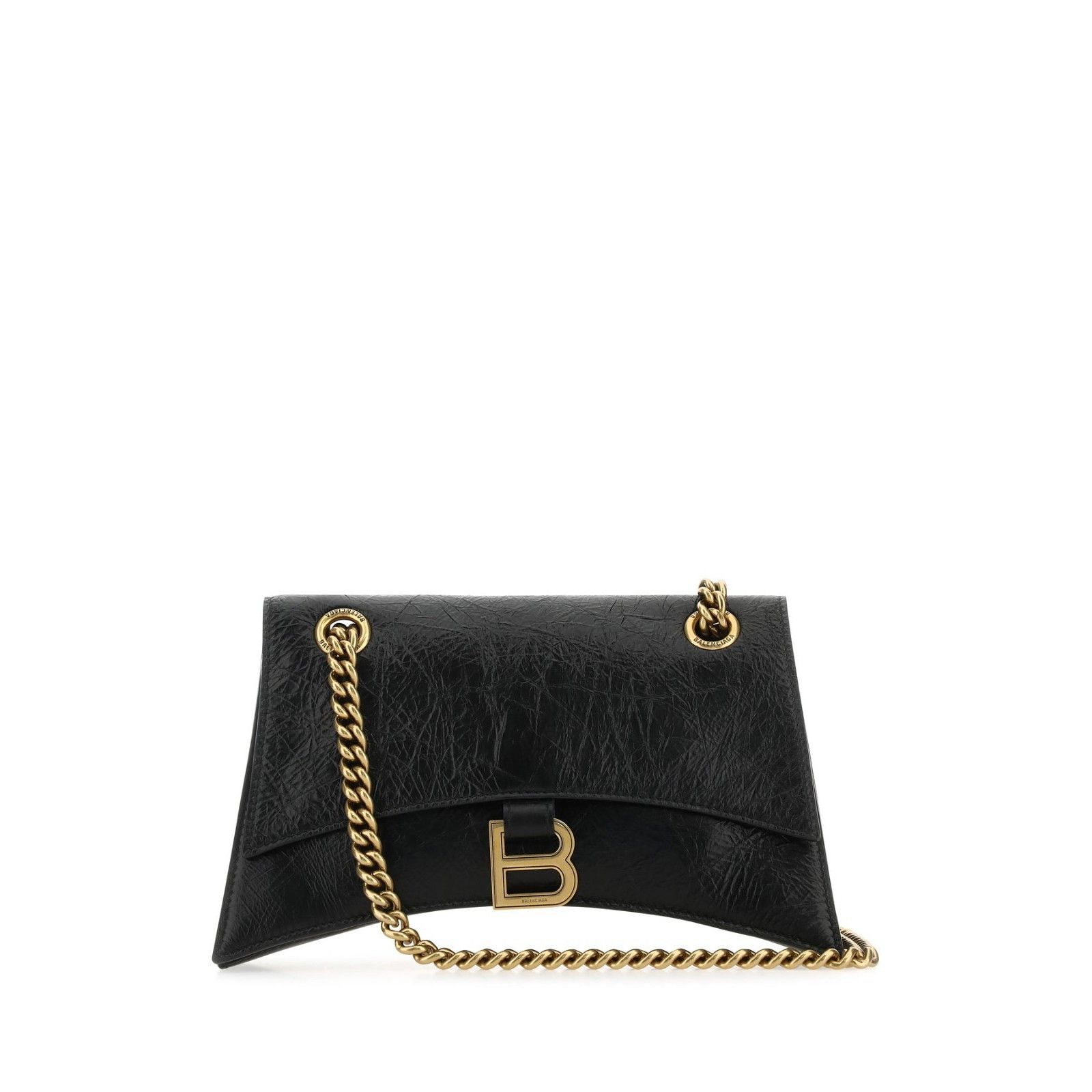 BALENCIAGA Crush Creased Effect Small Gold / Black Leather S