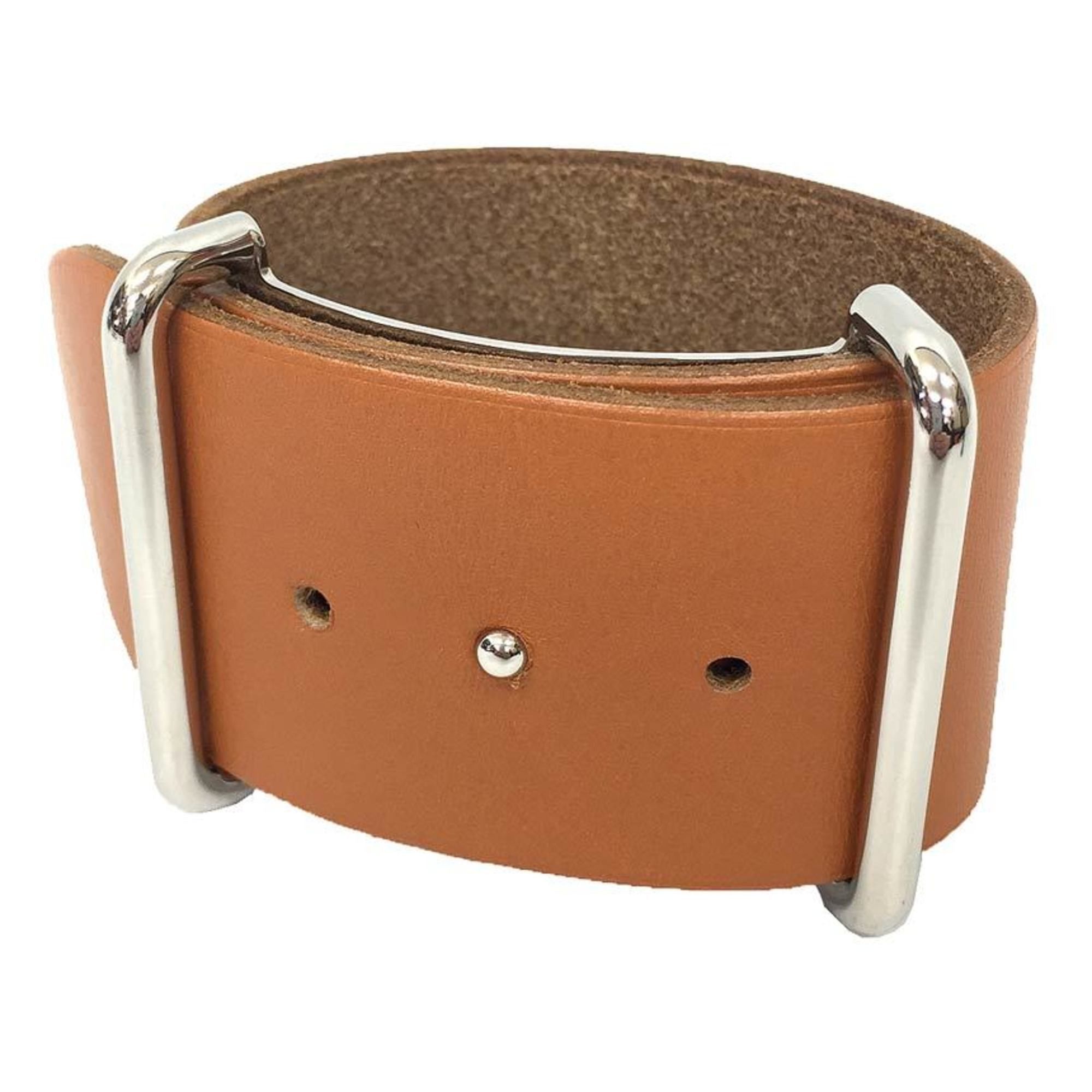 Hermes Hermes API GM Bracelet Bangle Leather Camel Brown Silver Hardware Men's Women's Unisex Size ONE SIZE - 1 Thumbnail