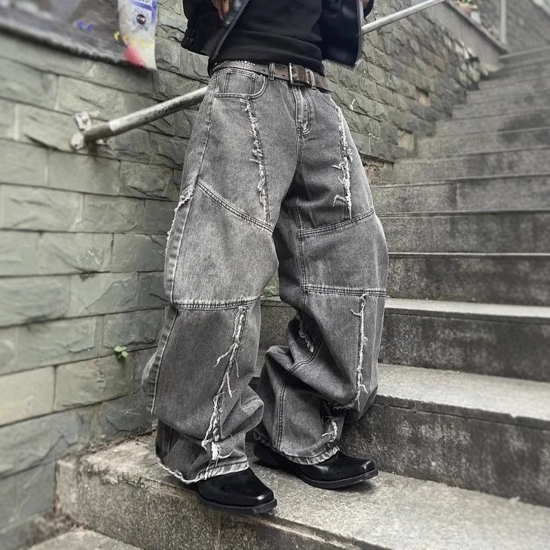 Japanese Brand Retro loose fringed patchwork wide leg jeans Size US 32 / EU 48 - 4 Thumbnail
