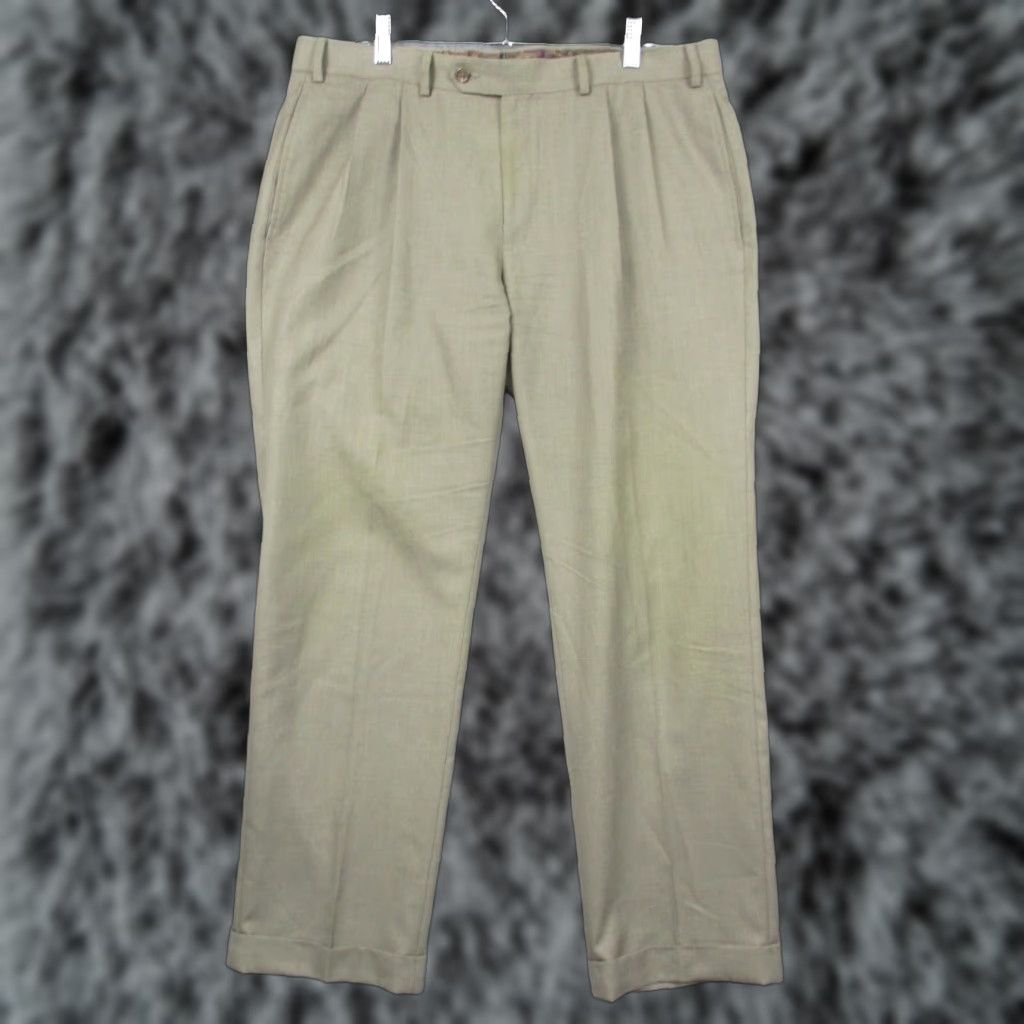 Ralph Lauren VINTAGE Lauren Ralph Lauren Pants 36x30 Wool Tan Pleated Cuffed Mens Regular Straight Dress Pants Brown Peak 90s Size US 36 / EU 52 - 1 Thumbnail