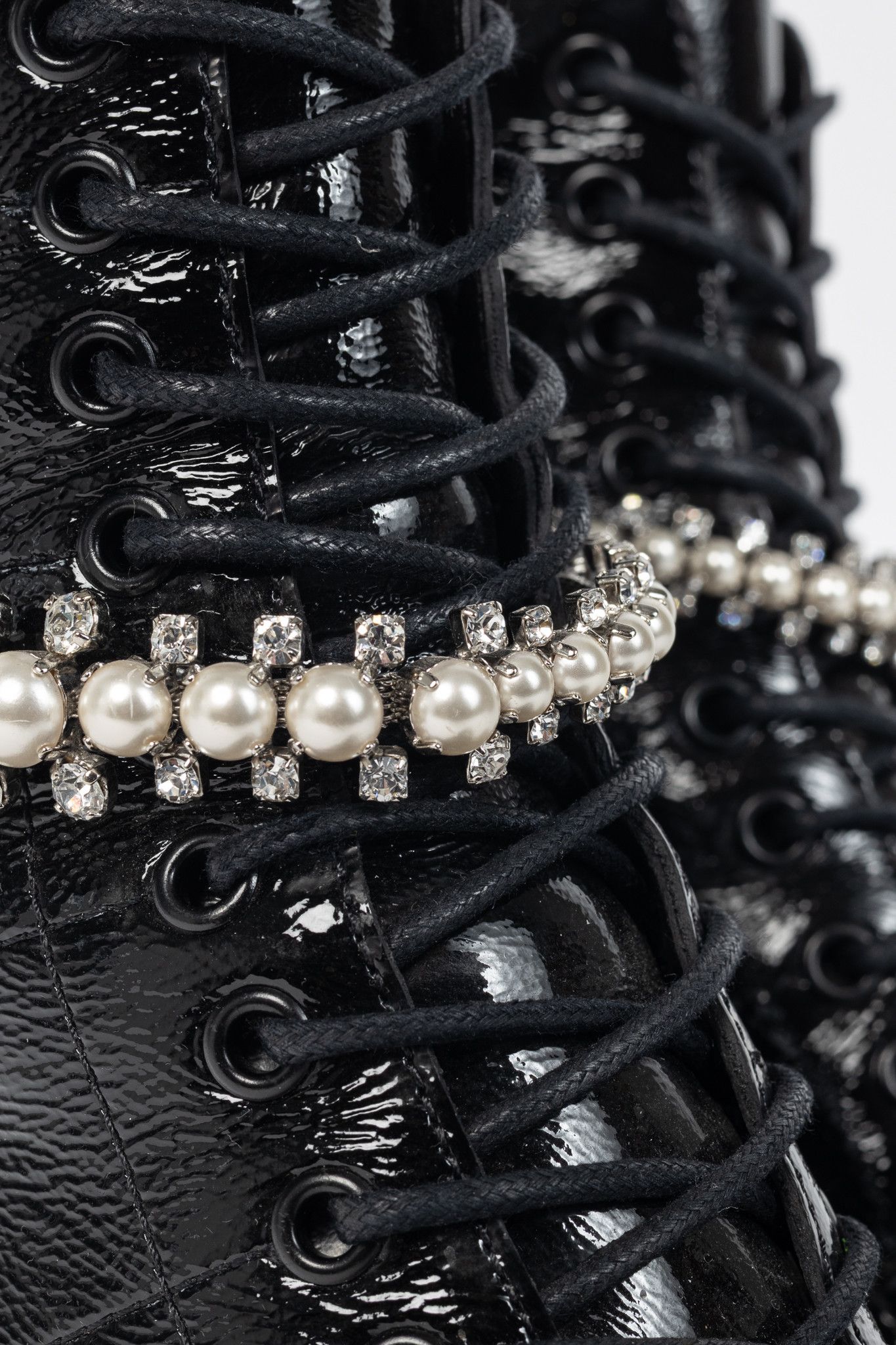 Jimmy Choo Jimmy Choo Cruz 65 Naplack Crystal/Pearl Piece Combat Boots Size US 7 / IT 37 - 8 Thumbnail