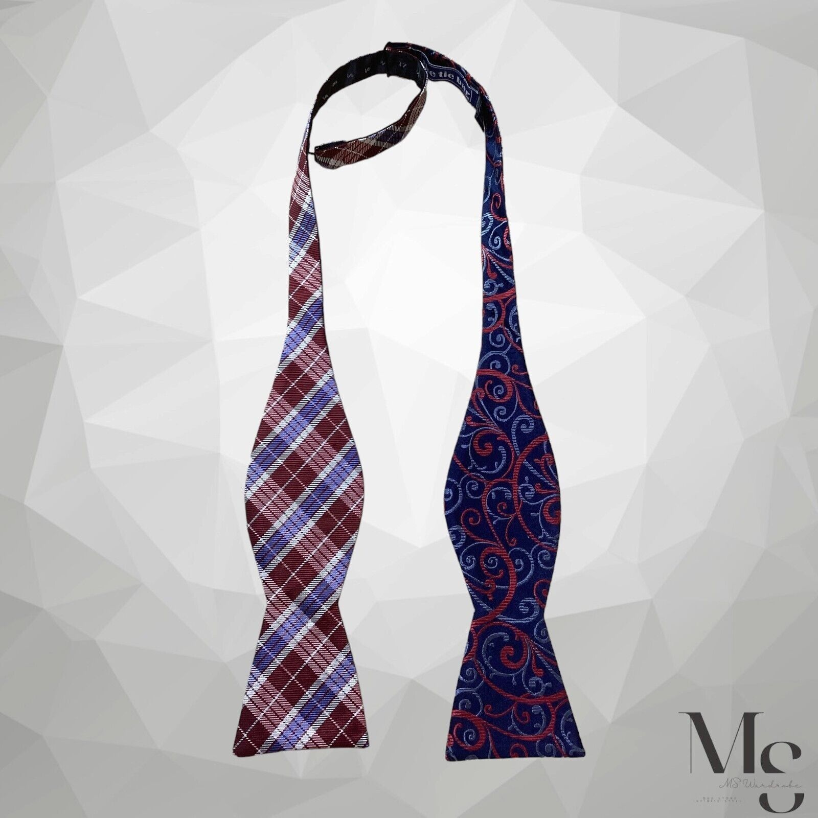 The Tie Bar THE TIE BAR Purple Blue Plaids & Cheks Reversible Self Bow Size ONE SIZE - 2 Thumbnail