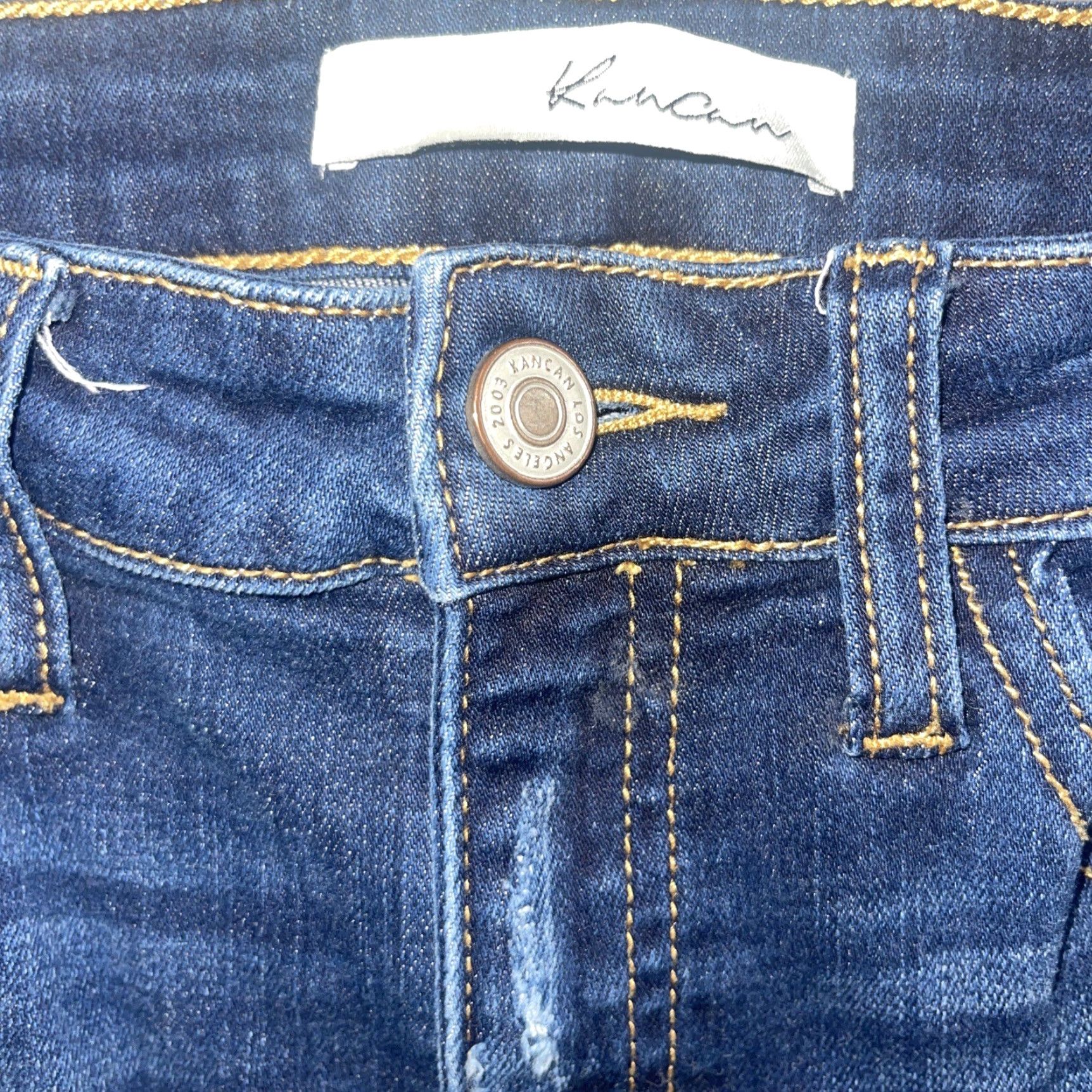 Vintage KanCan Jeans Women’s 7 27 Blue Estilo Skinny Denim Stretch Distressed Hem Button Zip High Rise 5-Pocket Regular Fall Spring Winter Womens Size 27" / US 4 / IT 40 - 4 Thumbnail