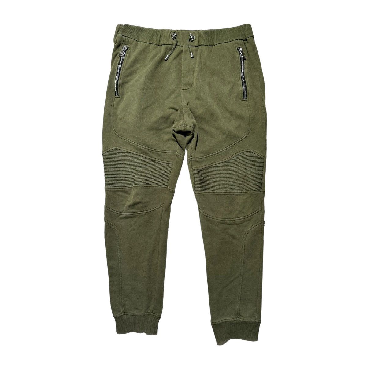 image of Balmain Logo Moto Ribbed Sweatpants in Green, Men's (Size 36)