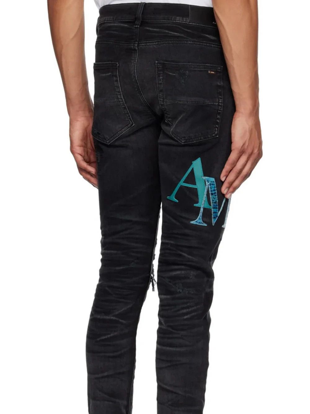 Amiri o1mle0925 Leather Staggered Logo Jeans in Faded Black Size US 36 / EU 52 - 2 Thumbnail