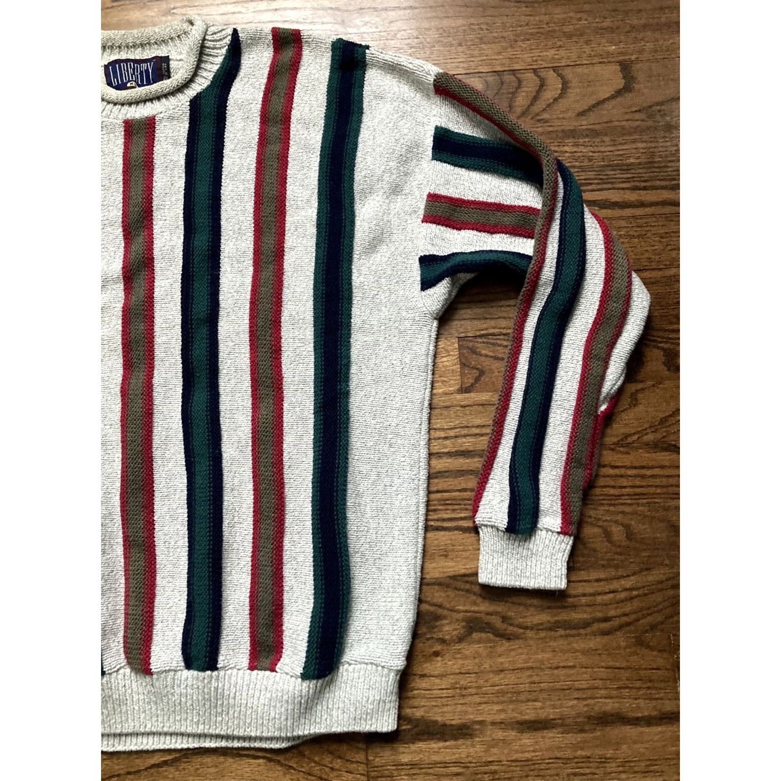Vintage VINTAGE Liberty Sweater Shirt Men XL Gray 90s Knit Roll Neck Plaited United Statesmade Knit Cotton Stripes Size US XL / EU 56 / 4 - 3 Thumbnail