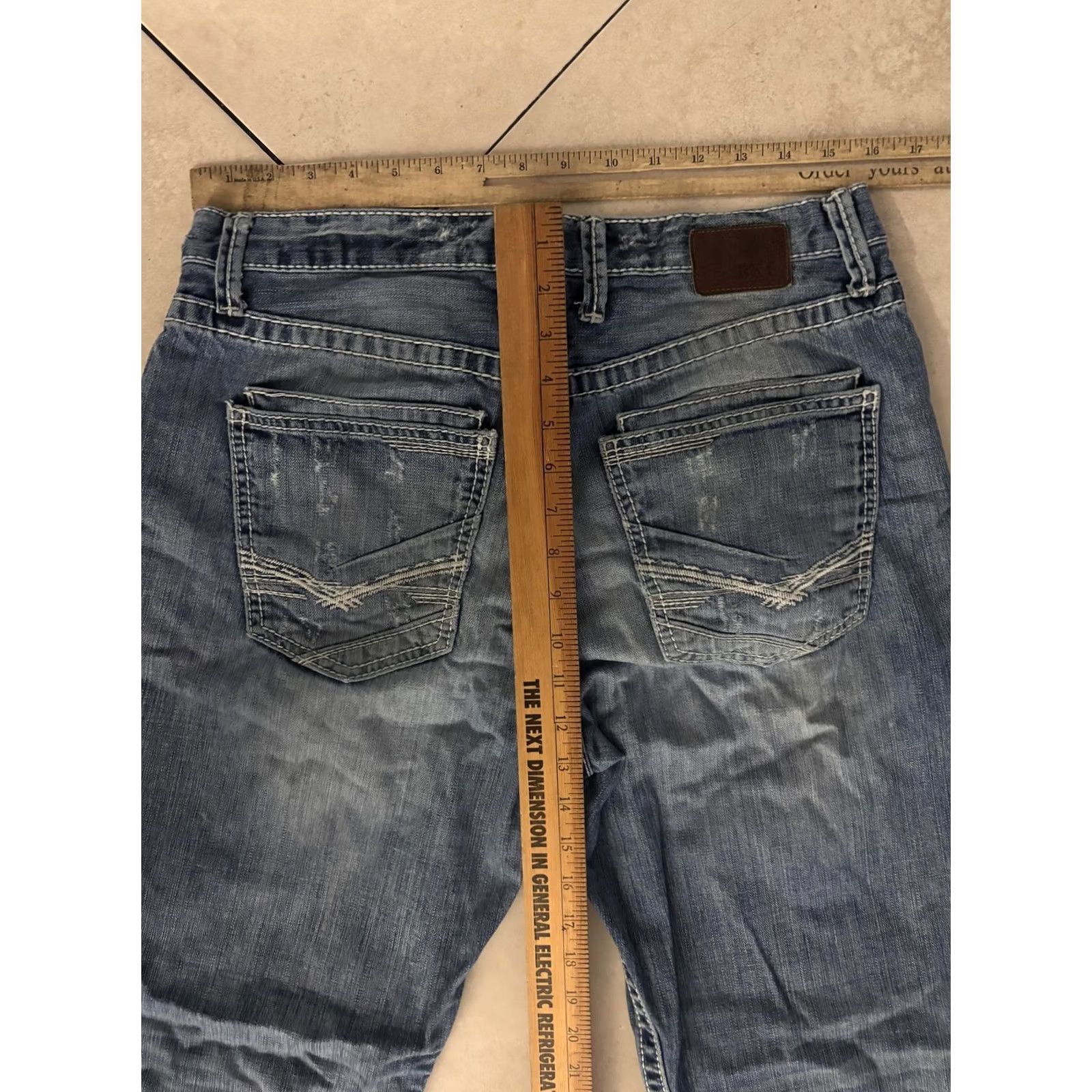 BKE BKE Tyler Straight Jeans Mens 33x34 Blue Distressed Denim Button Fly / Regular Inseam 34" 5-Pocket Grunge Vintage: No / Mens Size US 33 - 7 Thumbnail