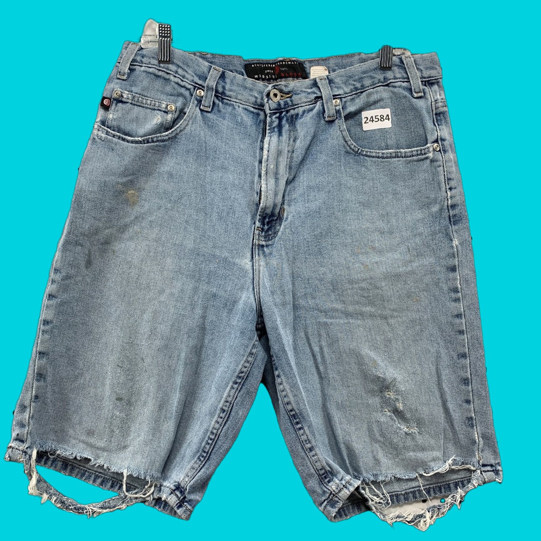 Vintage Vintage 90s Mission Blues Shorts Denim Jorts Distressed Mens 33x10 Blue Size US 33 - 1 Thumbnail