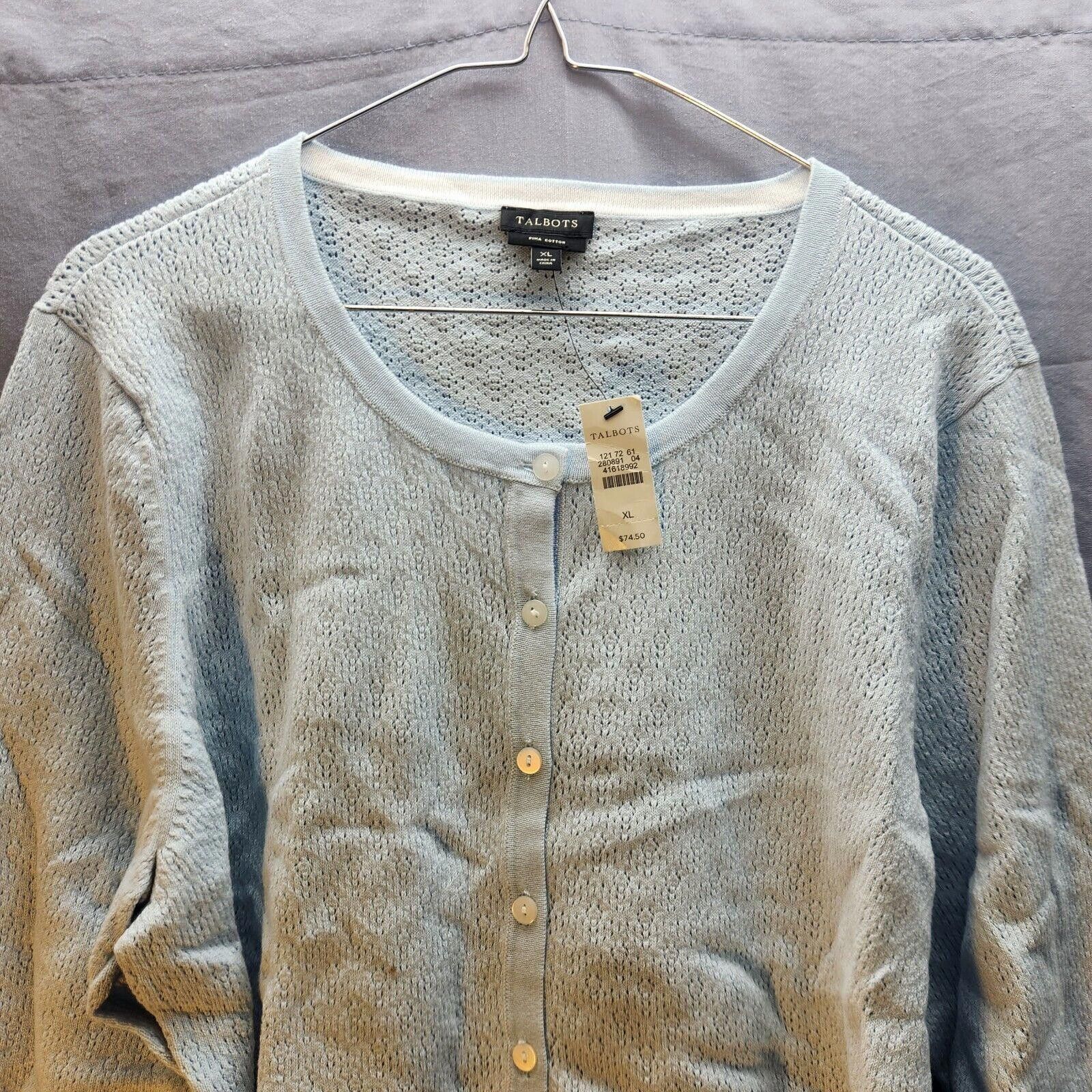 Designer New Talbots Pima Cotton Cardigan Light Blue Size XL Size XL / US 12-14 / IT 48-50 - 2 Thumbnail