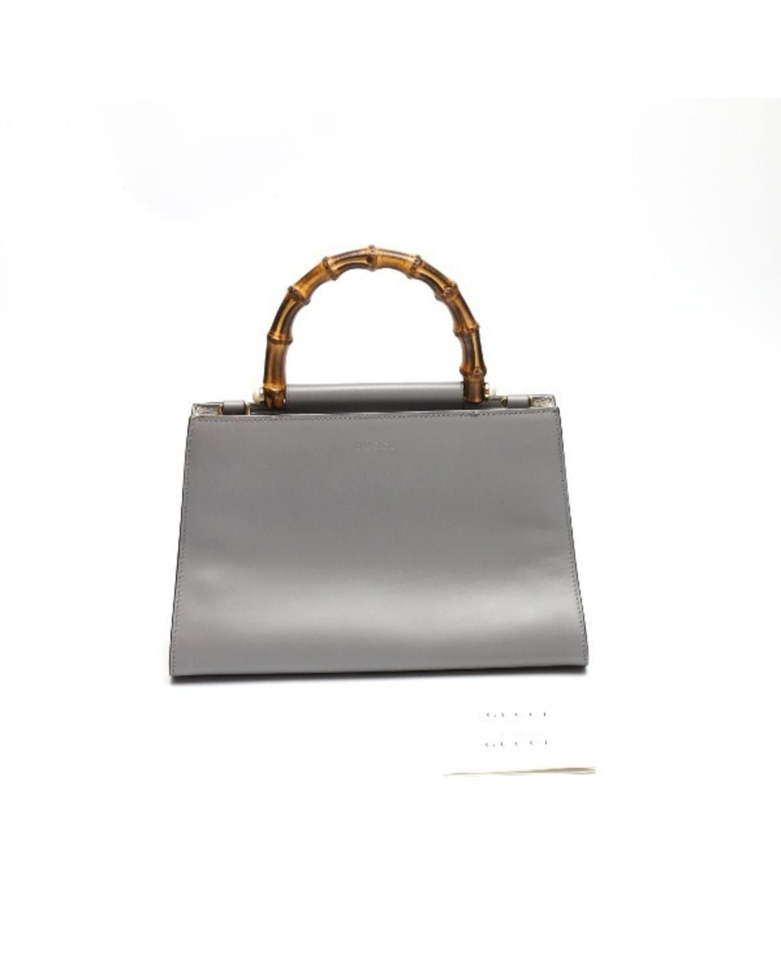 image of Gucci Sophisticated Leather Handbag With Bamboo Detailing in Grey, Women's