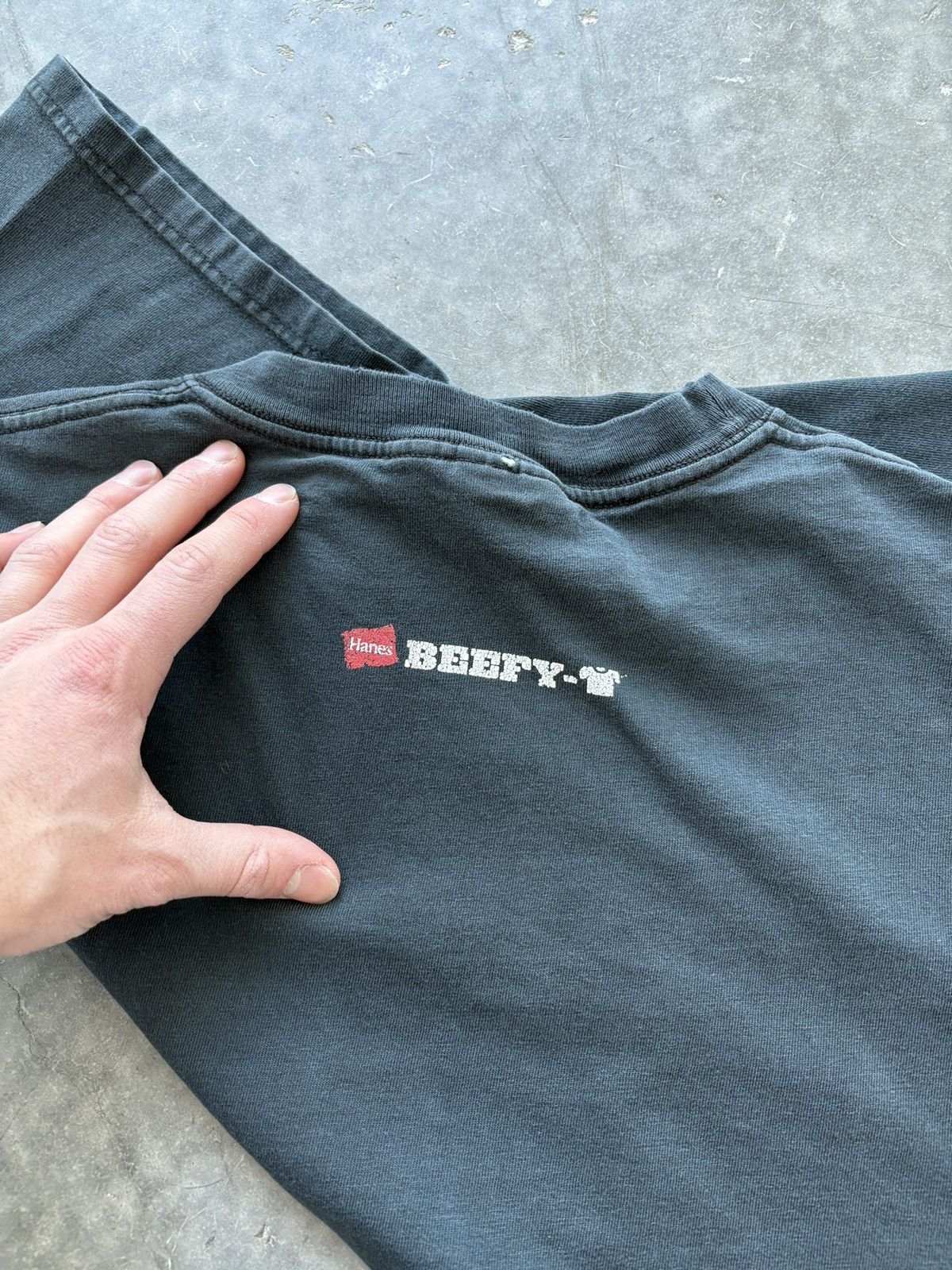 Vintage Vintage 90s Hanes Beefy Promo Tee Faded Black Size US XL / EU 56 / 4 - 7 Thumbnail