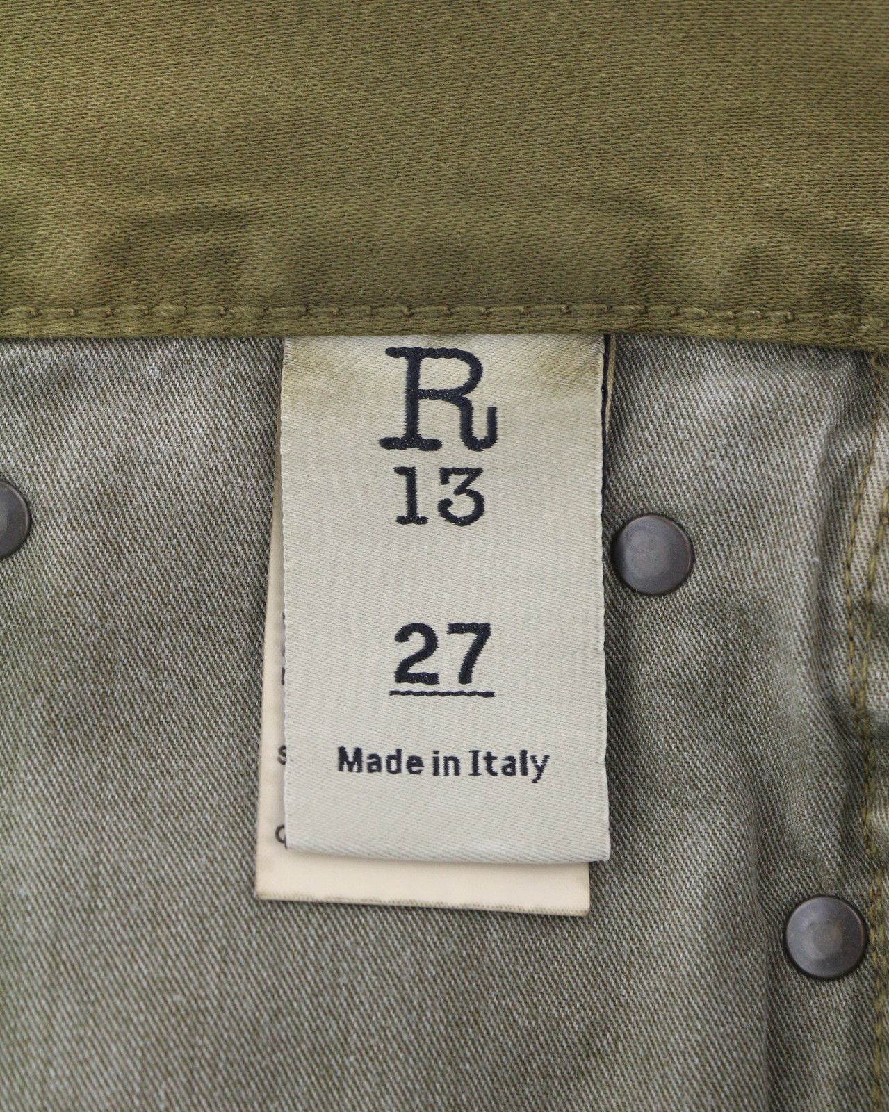 R13 BOYFRIEND 27 Olive Garment Dyed Moleskin Faded FW25 86611 Size 27" / US 4 / IT 40 - 8 Thumbnail