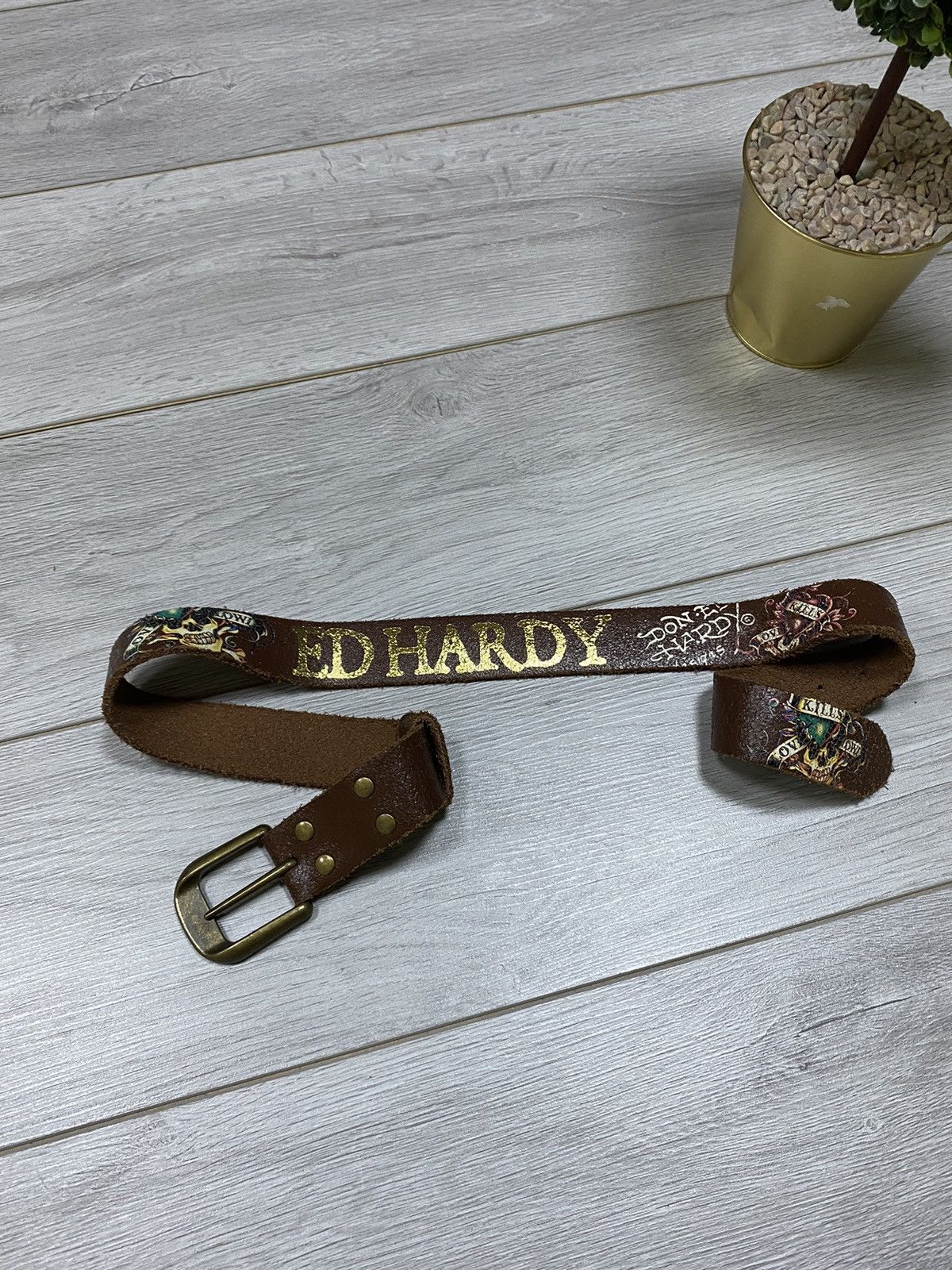 Vintage Ed Hardy Love Kills Belt ED Hardy Vintage Y2K White Love Kills Studded Skull Belt  main image 2