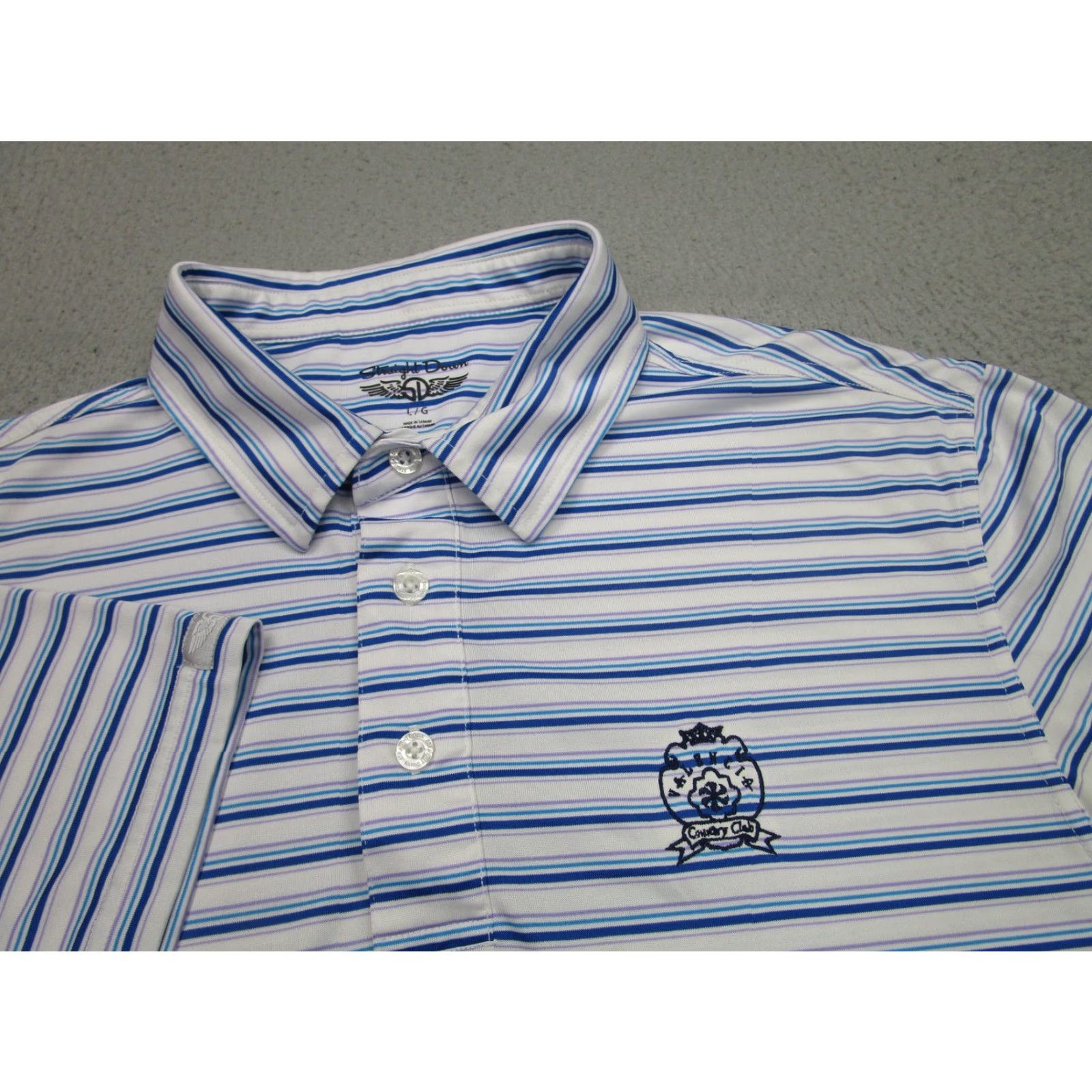 Vintage Straight Down Polo Shirt Golf Mens L Blue White Stripe Valencia Country Club Size US L / EU 52-54 / 3 - 3 Thumbnail