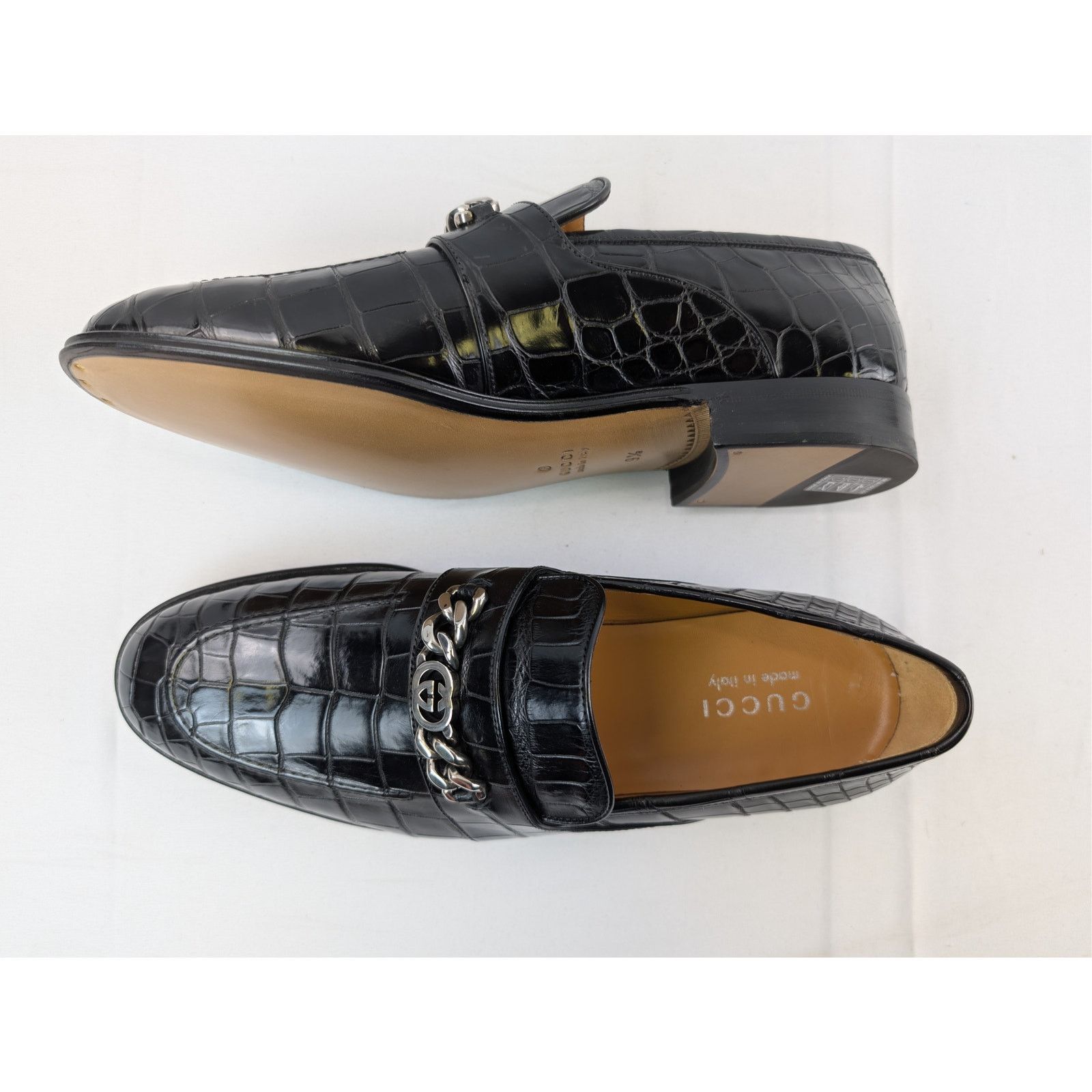 Gucci o1rshd1 Sukey Logo Crocodile Dress Loafers Shoe Boots Black Size US 11.5 / EU 44-45 - 1 Thumbnail