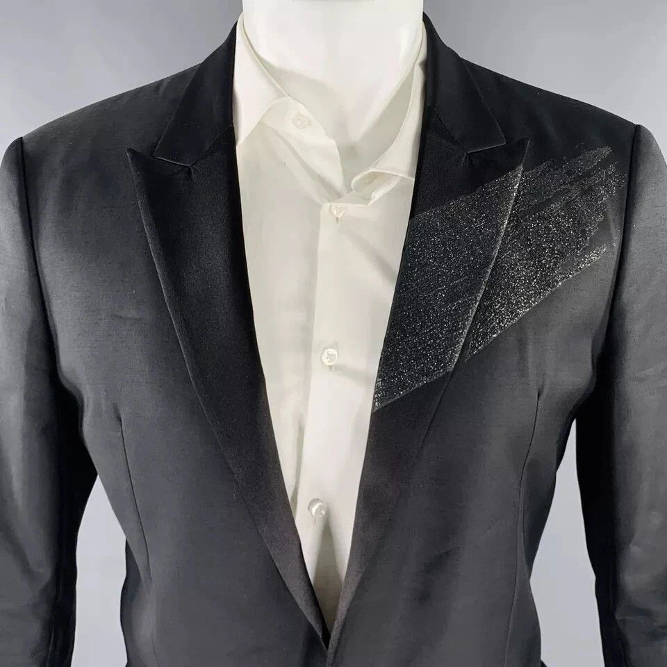 Dsquared2 DSQUARED2 Size 38 Black Glitter Wool Silk Peak Lapel Coat Size 38R - 3 Thumbnail