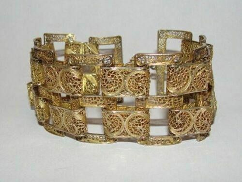 14 kt Gold Vermeil Sterling Silver Filigree Chain Bracelet