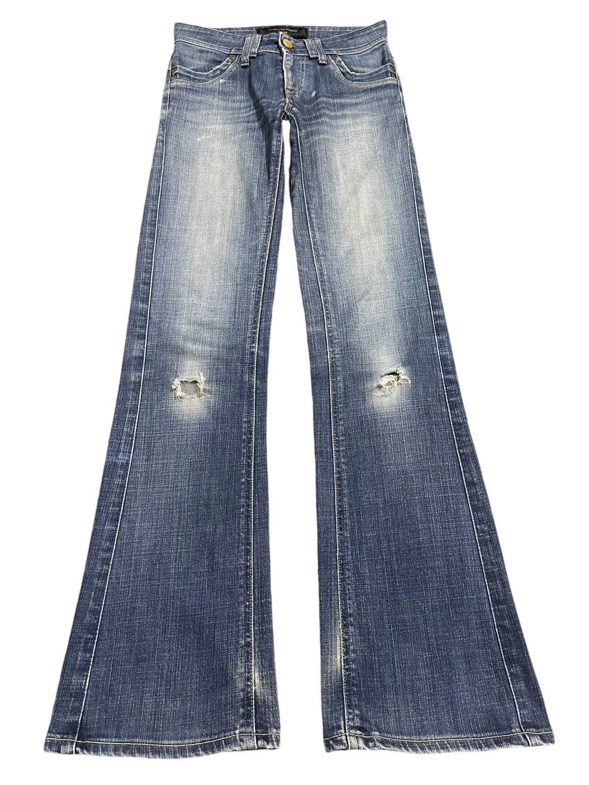 Vintage Japanese Brand Blue Wash Distressed Bootcut Jeans