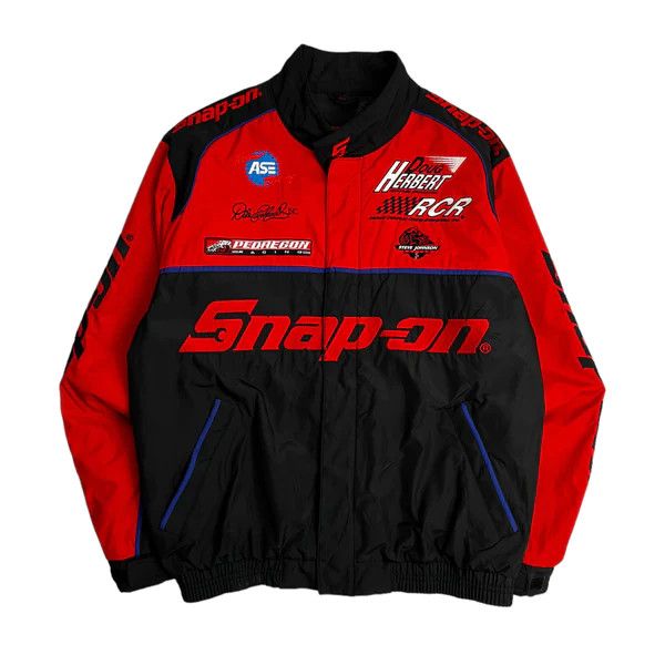 image of Vintage Snap-On Vinyl Racing Jacket in Red, Men's (Size Medium)