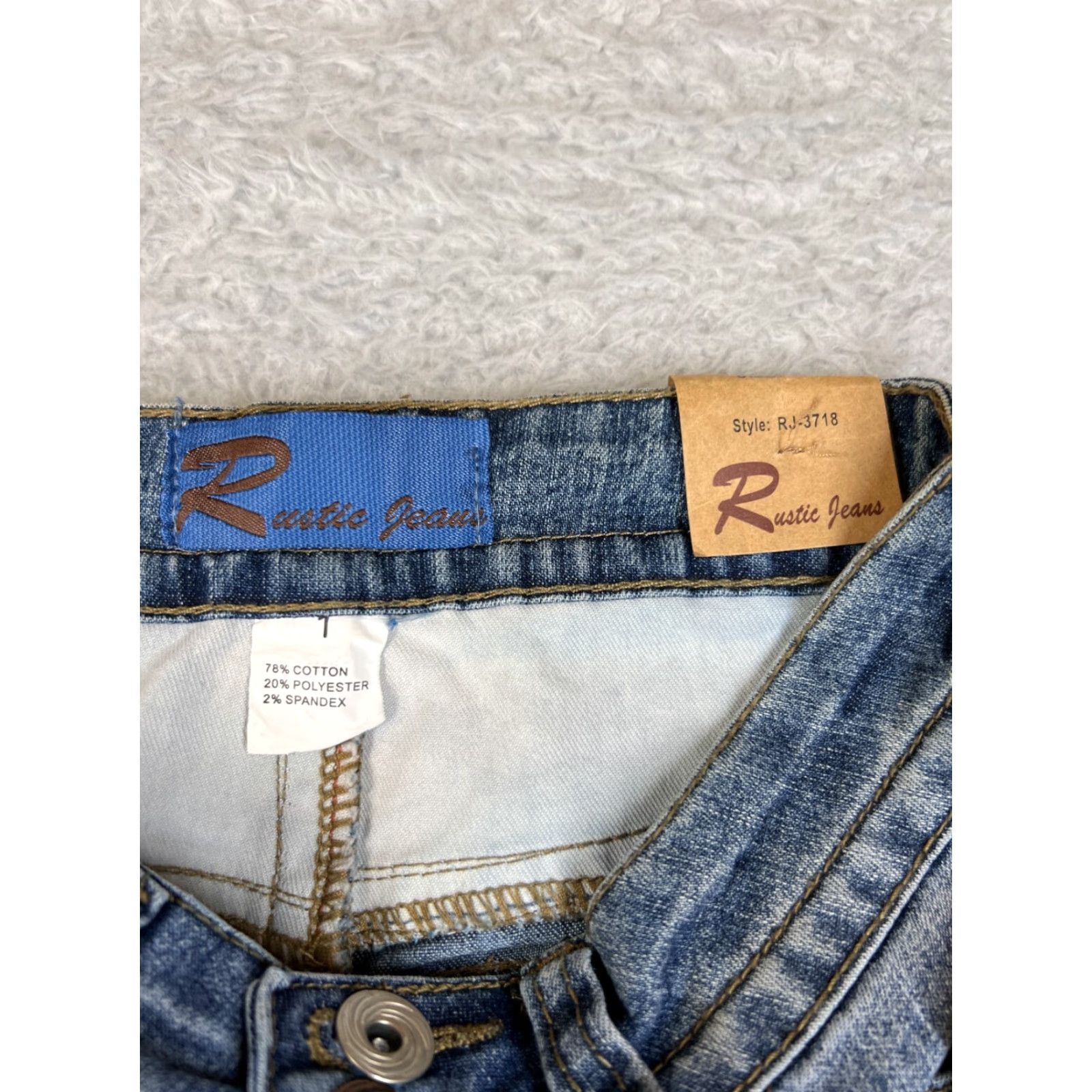 Denime Rustic Jeans Blue Denim Cropped Straight Jeans Womens 1 Stretch Patches Distressed Classic Western Style 5-Pocket Size 25" / US 0 / IT 36 - 4 Thumbnail