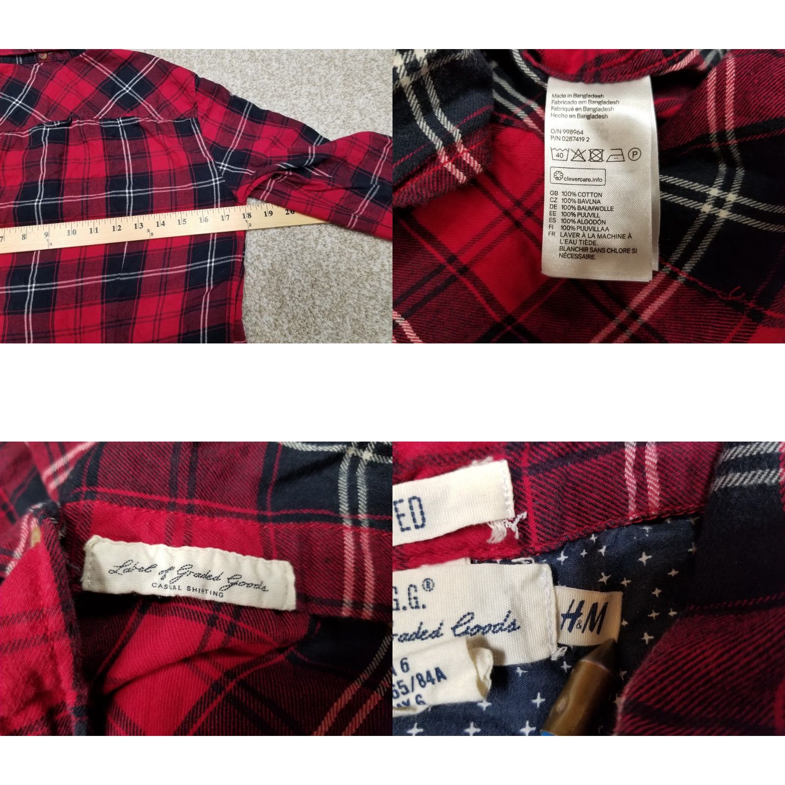 H&M H&M L.O.G.G. Shirt Womens 6 Red Plaid Flannel Button-Up Long Sleeve Casual Shirt Size M / US 6-8 / IT 42-44 - 8 Thumbnail