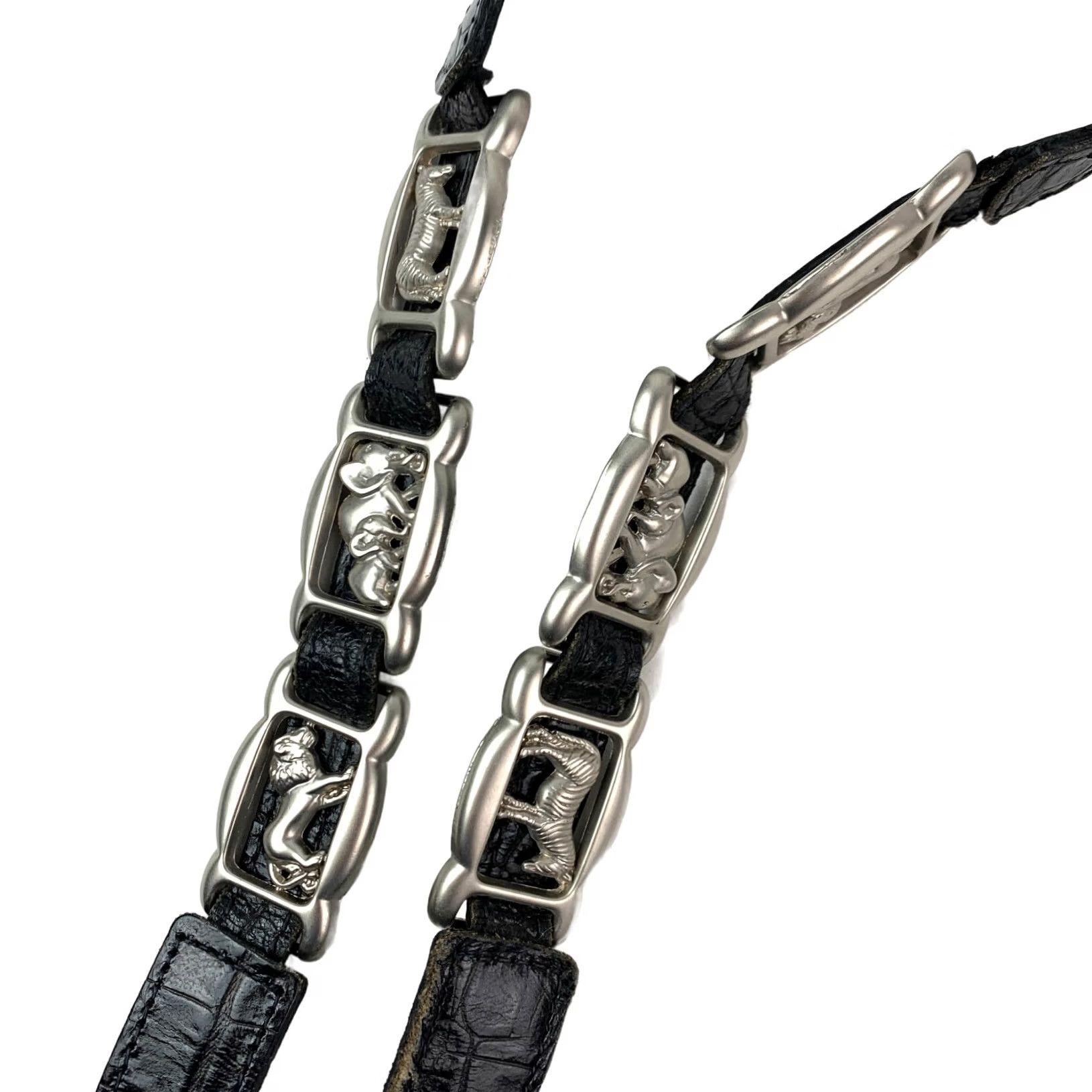 Brighton VINTAGE Brighton Black Croc Embossed Leather Belt Silver Animal Charms 33" Womens Belts Size ONE SIZE - 2 Thumbnail